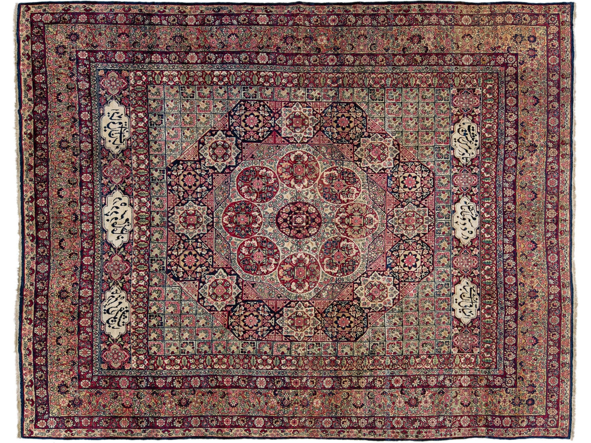 Antique Kerman Wool Rug  9 X 11