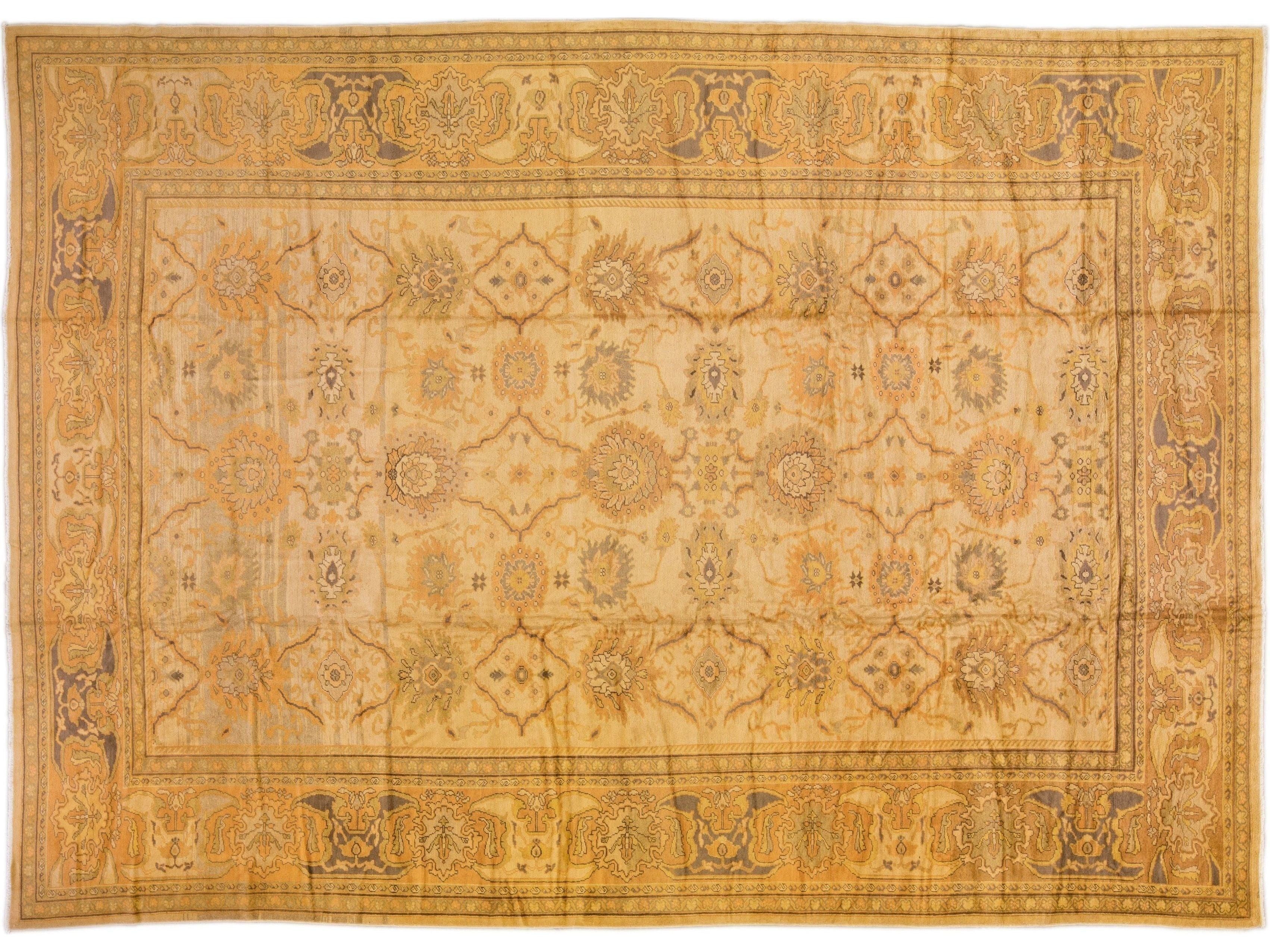 Modern Persian Sultanabad Handmade Floral Beige Oversize Wool Rug