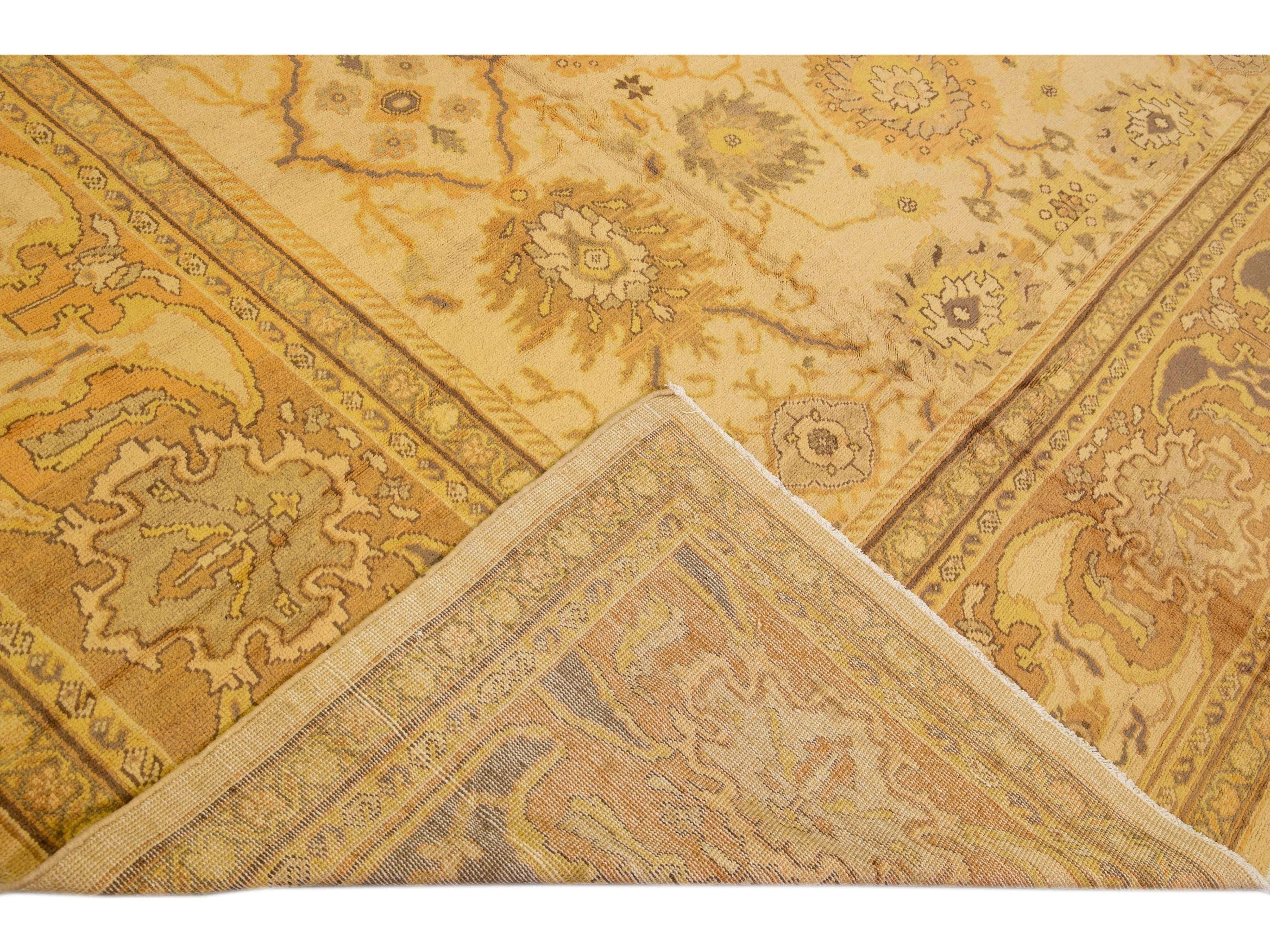 Modern Persian Sultanabad Handmade Floral Beige Oversize Wool Rug