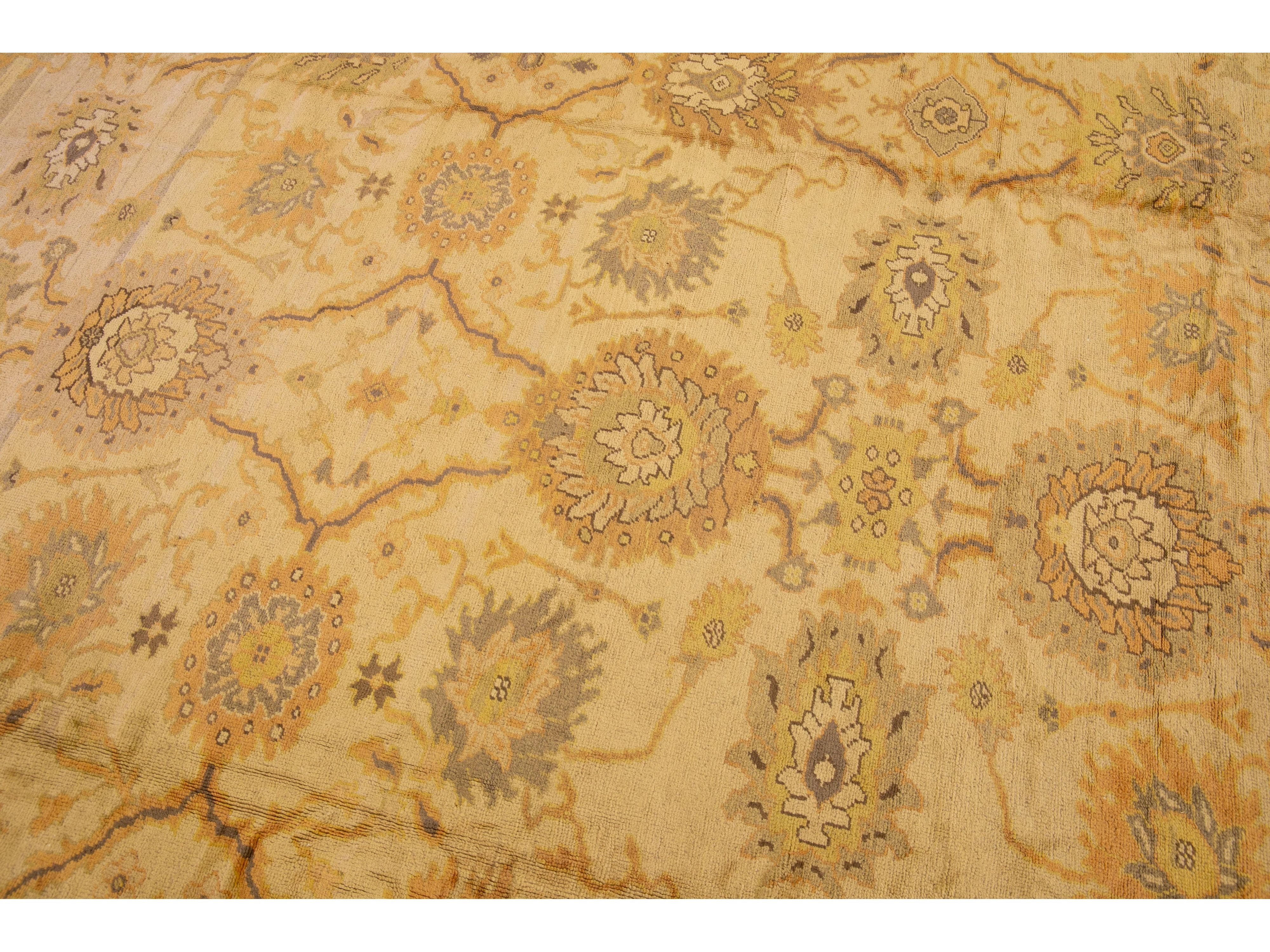 Modern Persian Sultanabad Handmade Floral Beige Oversize Wool Rug