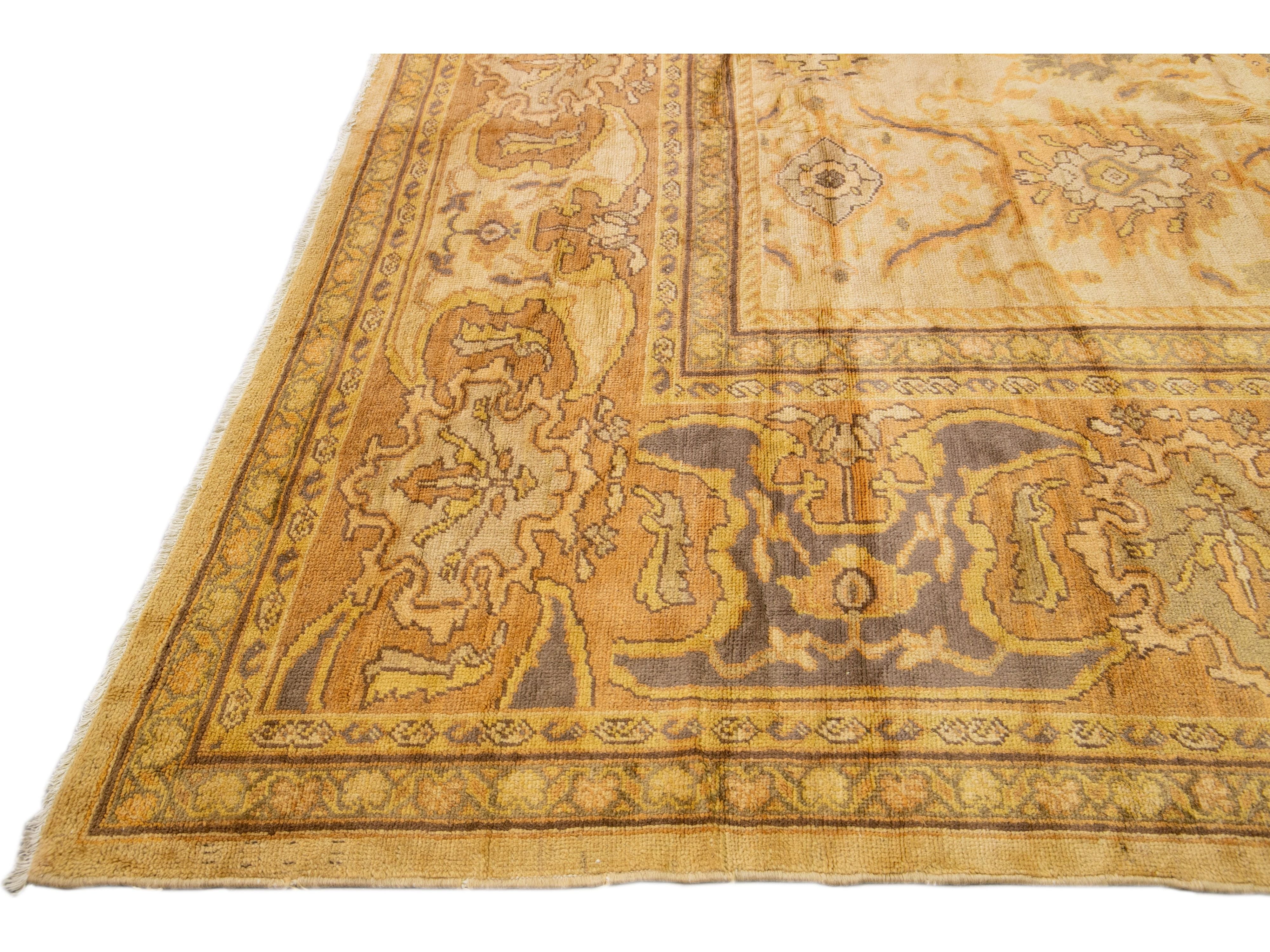 Modern Persian Sultanabad Handmade Floral Beige Oversize Wool Rug