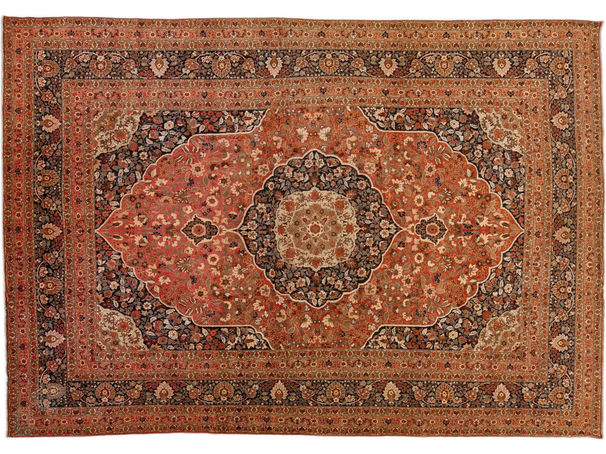 Antique Tabriz Wool Rug 12 X 17