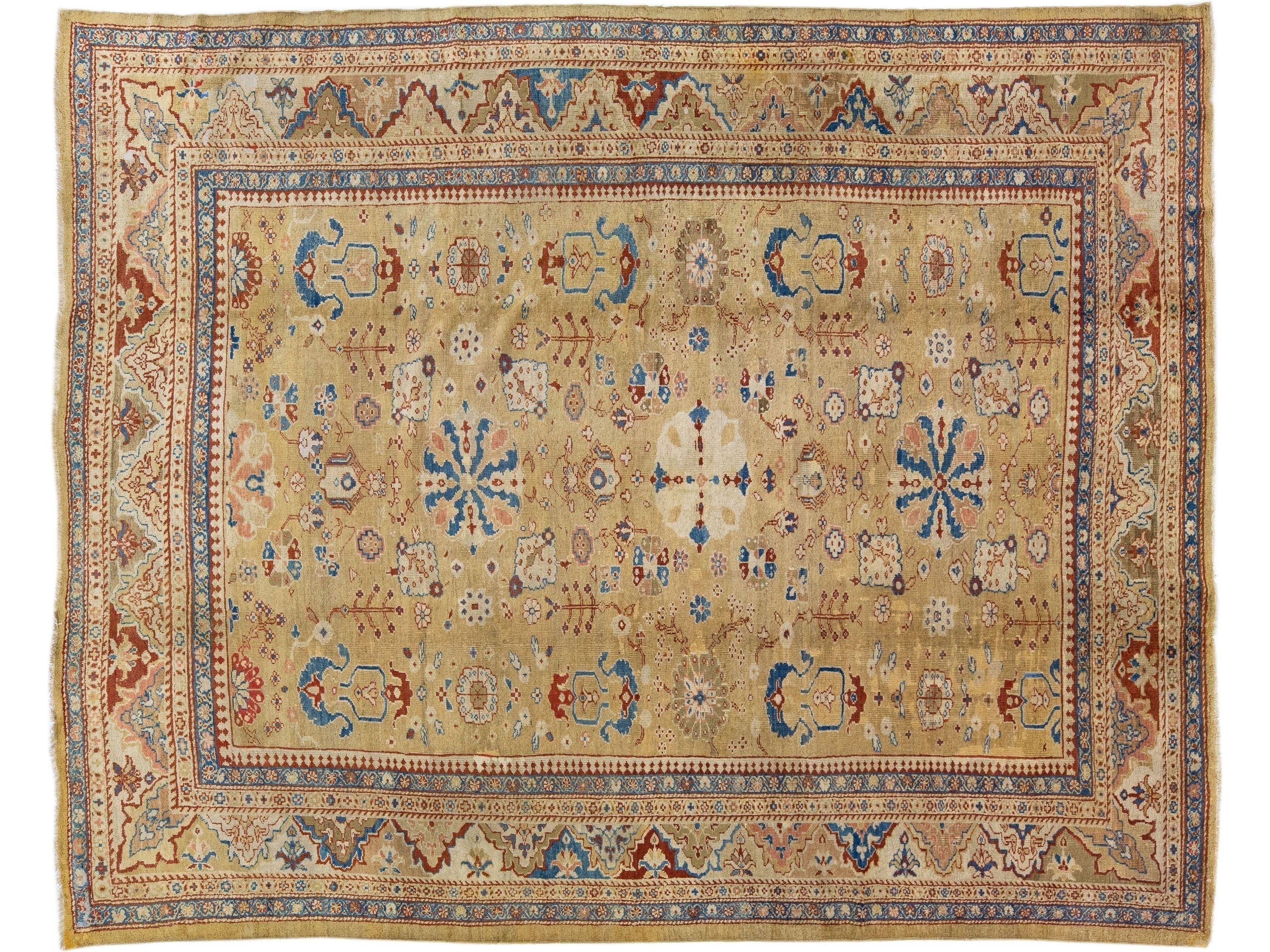 19th Century Sultanabad Beige-Tan Handmade Designed Wool Rug