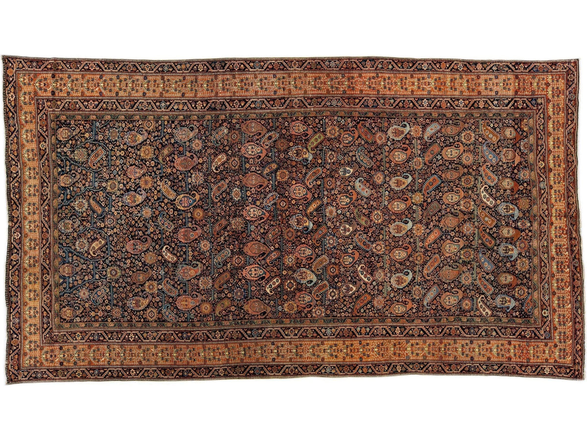 Antique Sarouk Wool Rug 9 X 17