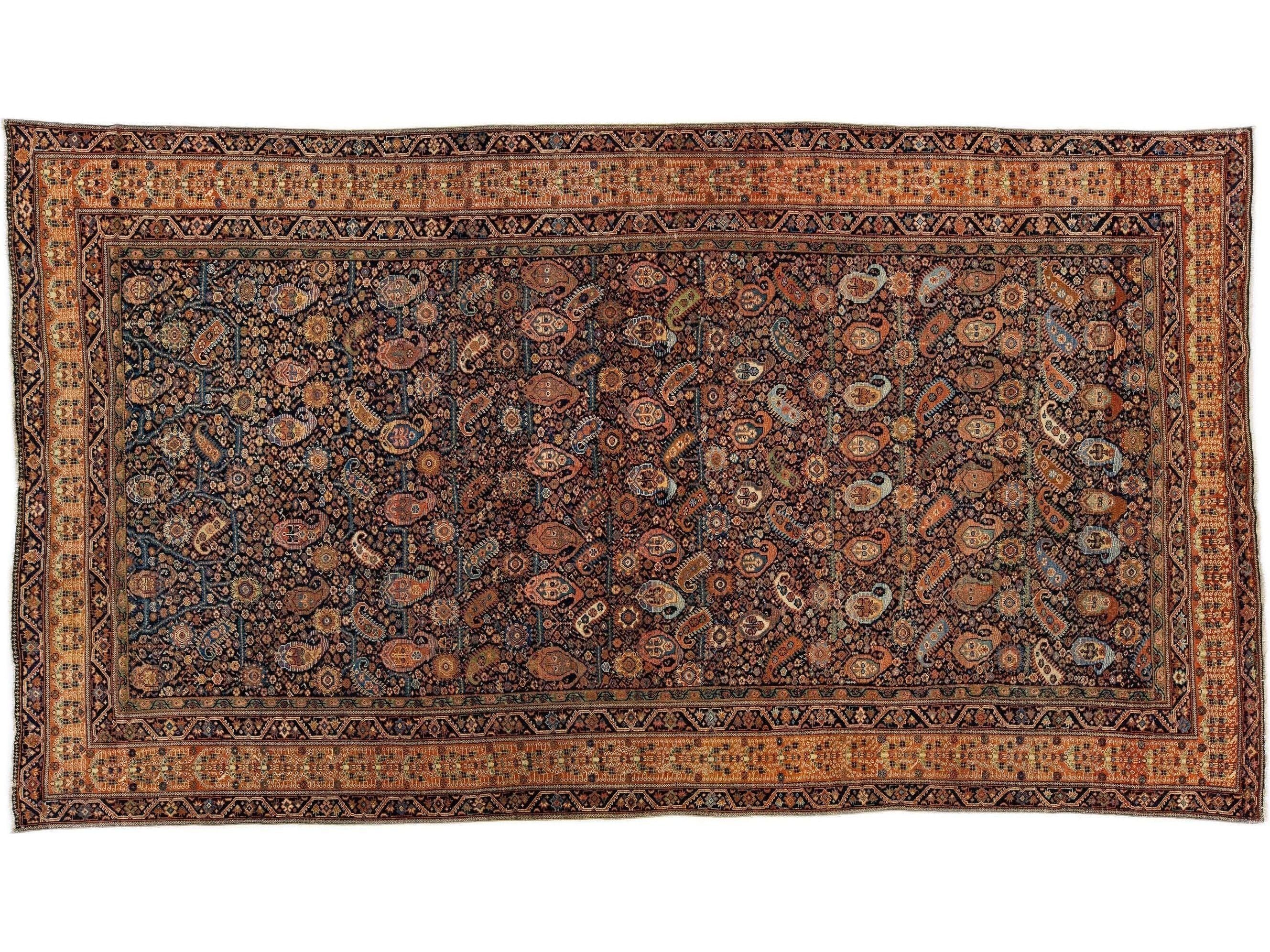 Multicolor Antique Farahan Persian Wool Rug with Boteh Motif