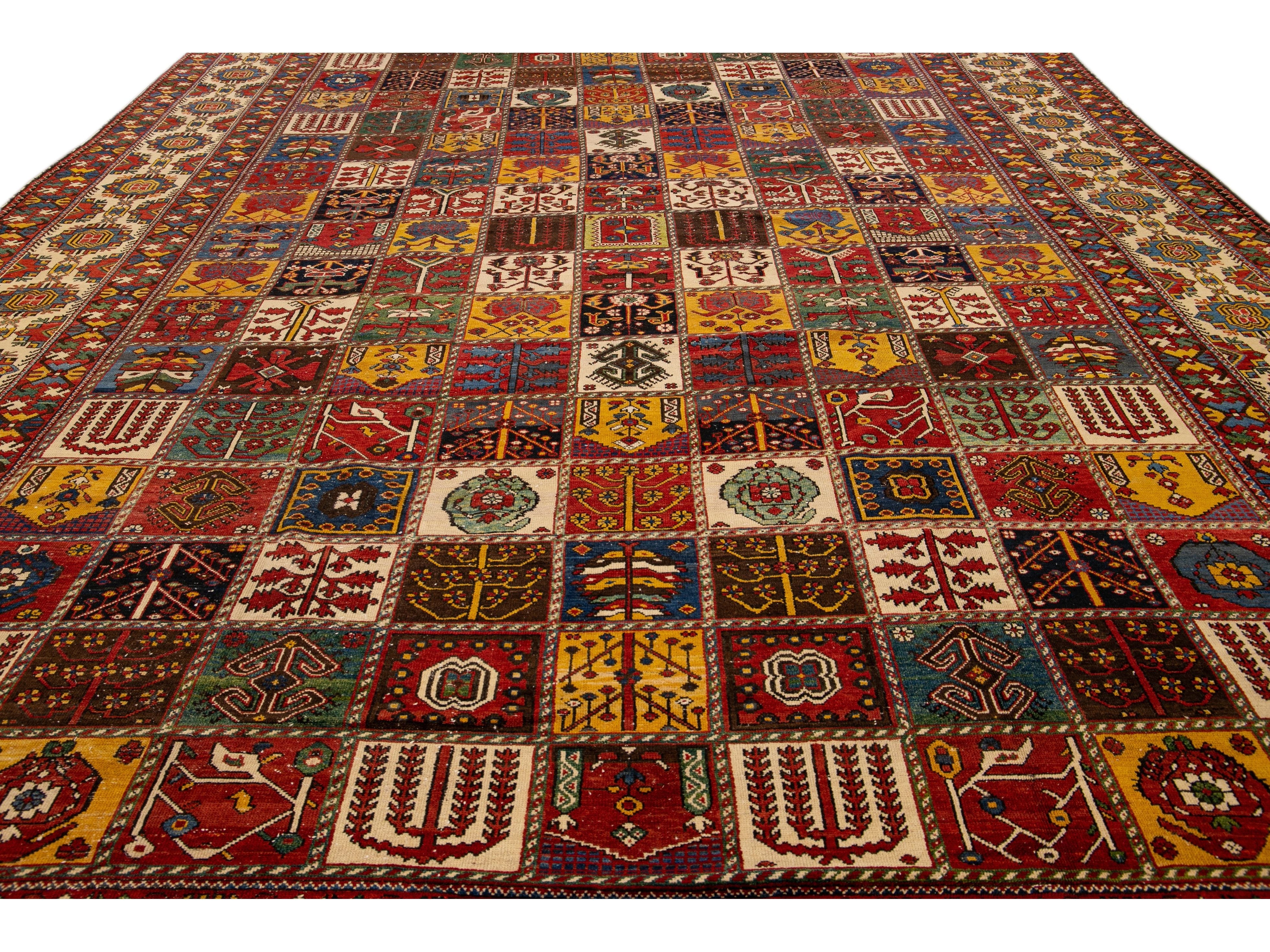 Antique Bakhtiari Persian Handmade Multi Designed Red Oversize Wool Rug