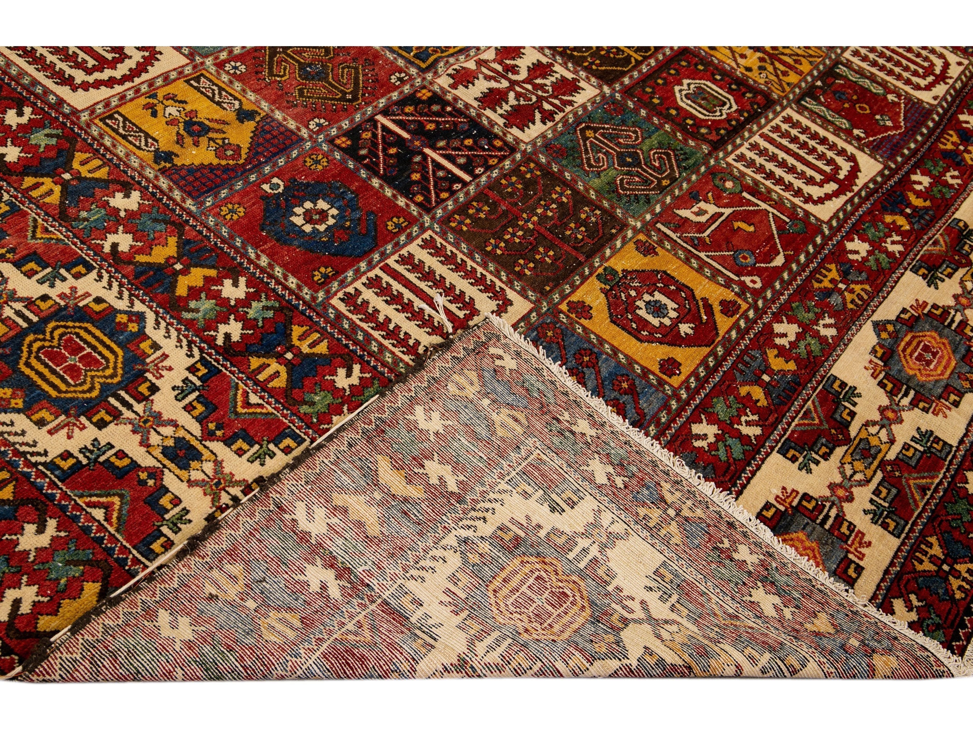 Antique Bakhtiari Persian Handmade Multi Designed Red Oversize Wool Rug
