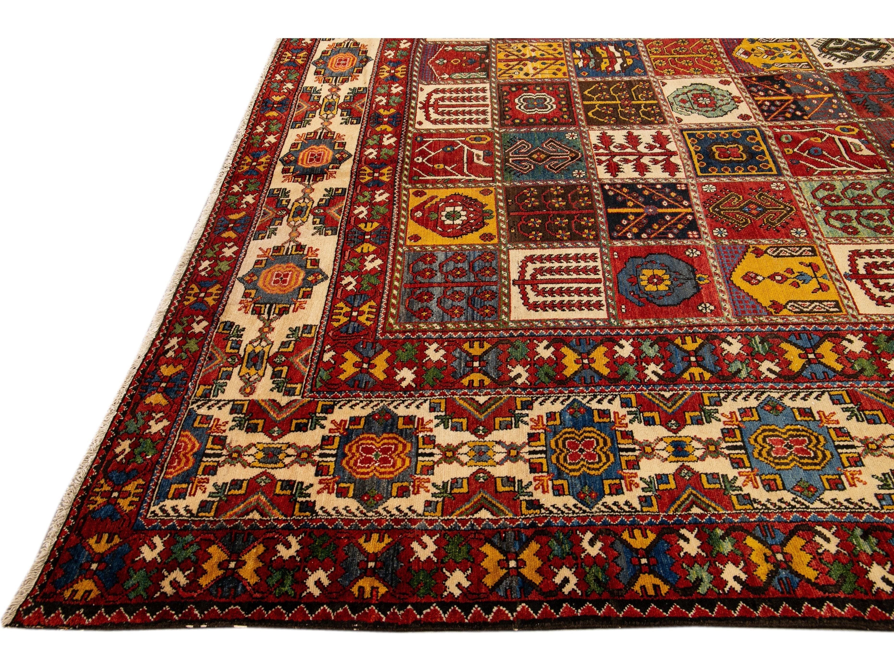 Antique Bakhtiari Persian Handmade Multi Designed Red Oversize Wool Rug