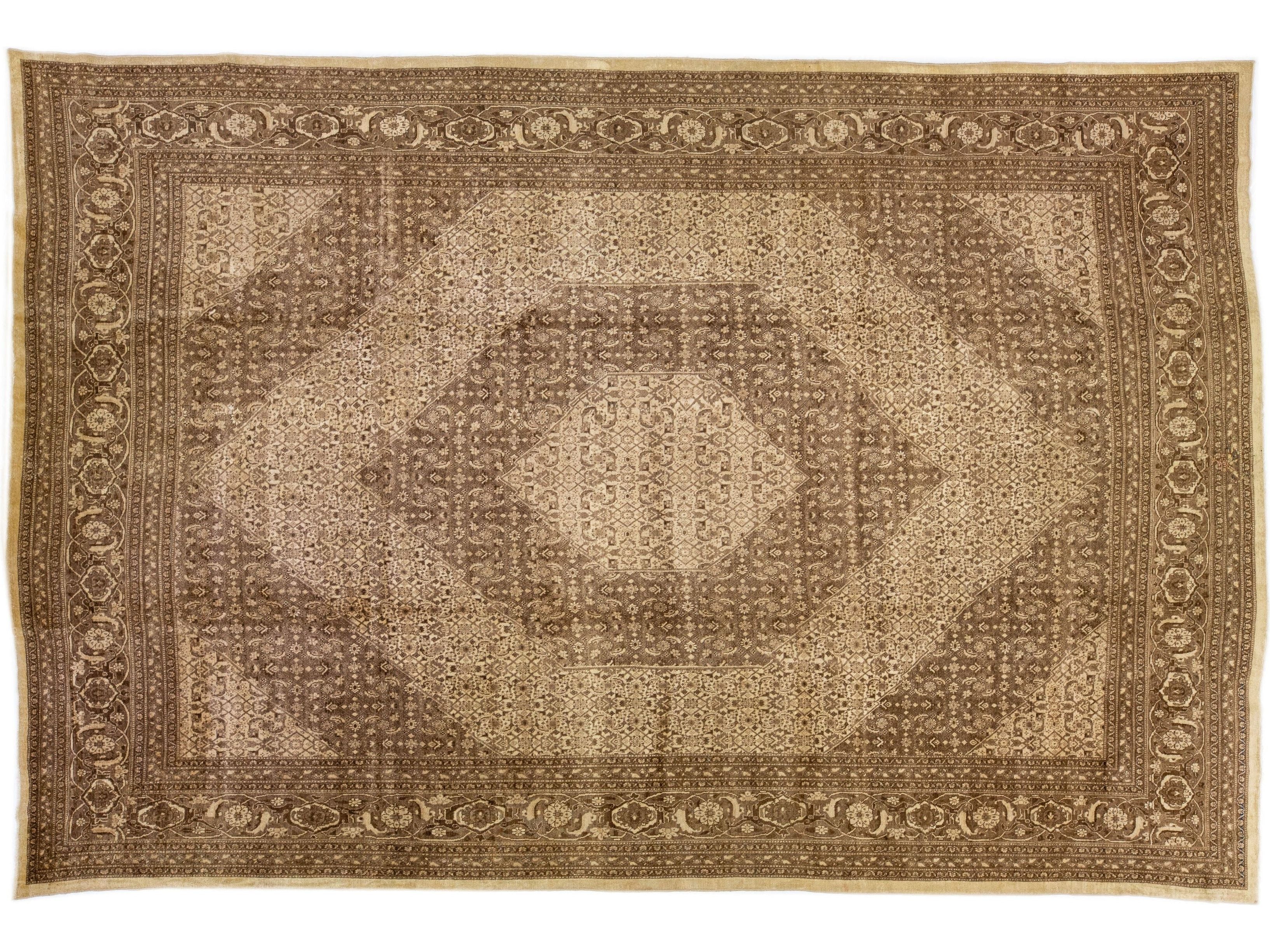 Brown Antique Tabriz Handmade Medallion Pattern Persian Wool Rug