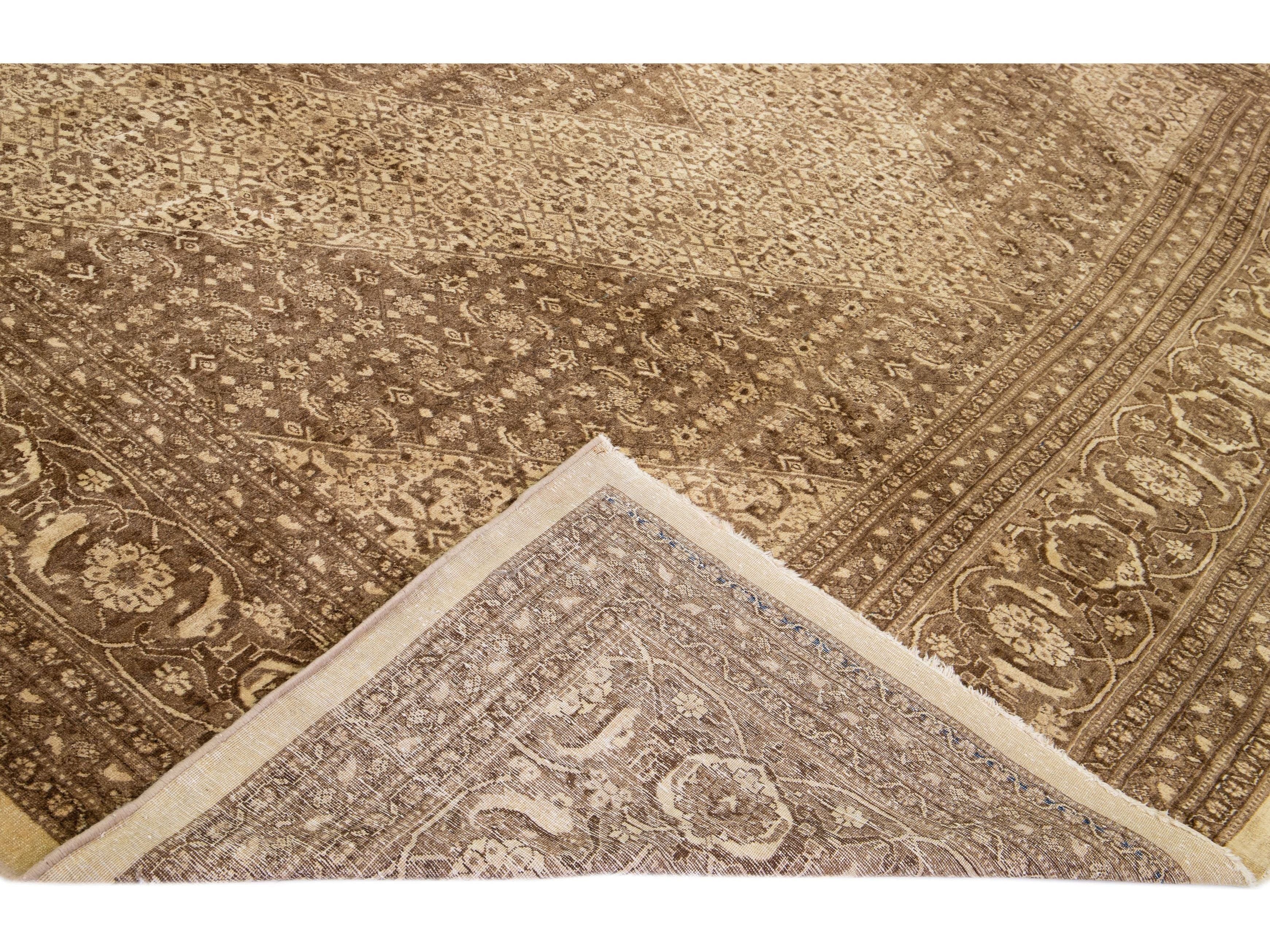 Brown Antique Tabriz Handmade Medallion Pattern Persian Wool Rug