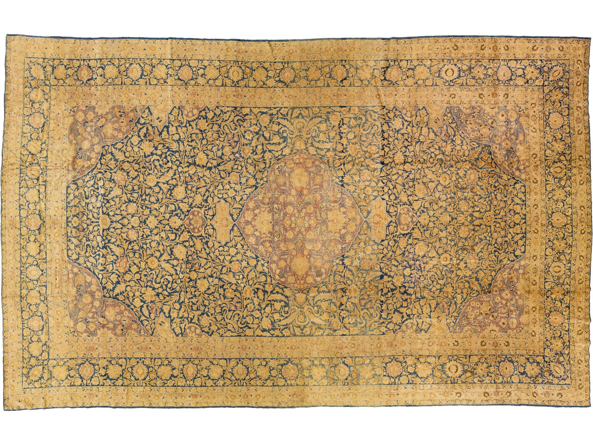 Antique Kerman Wool Rug 11 X 17
