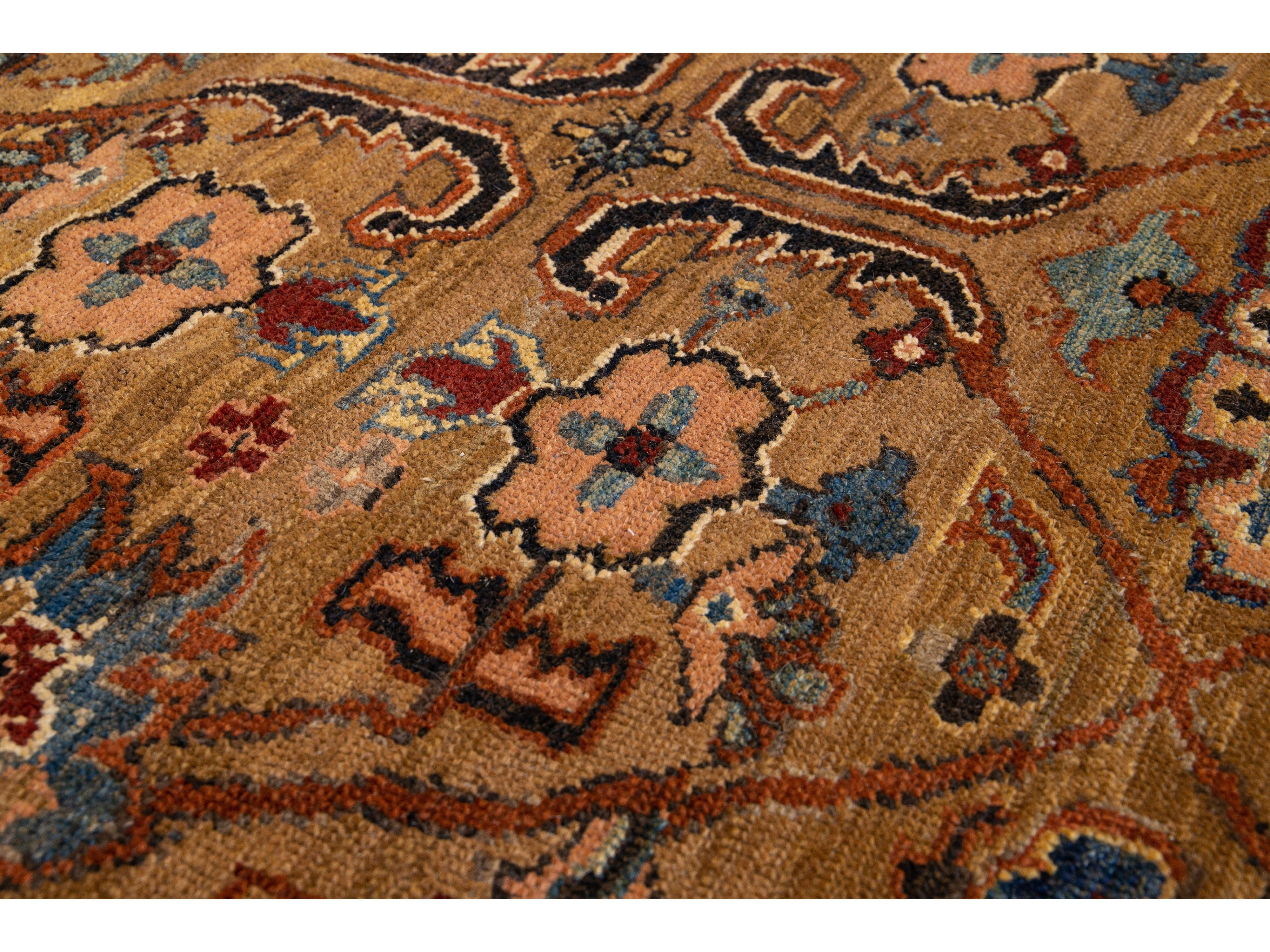 Brown Vintage Persian Bakshaish Handmade Tribal Wool Rug