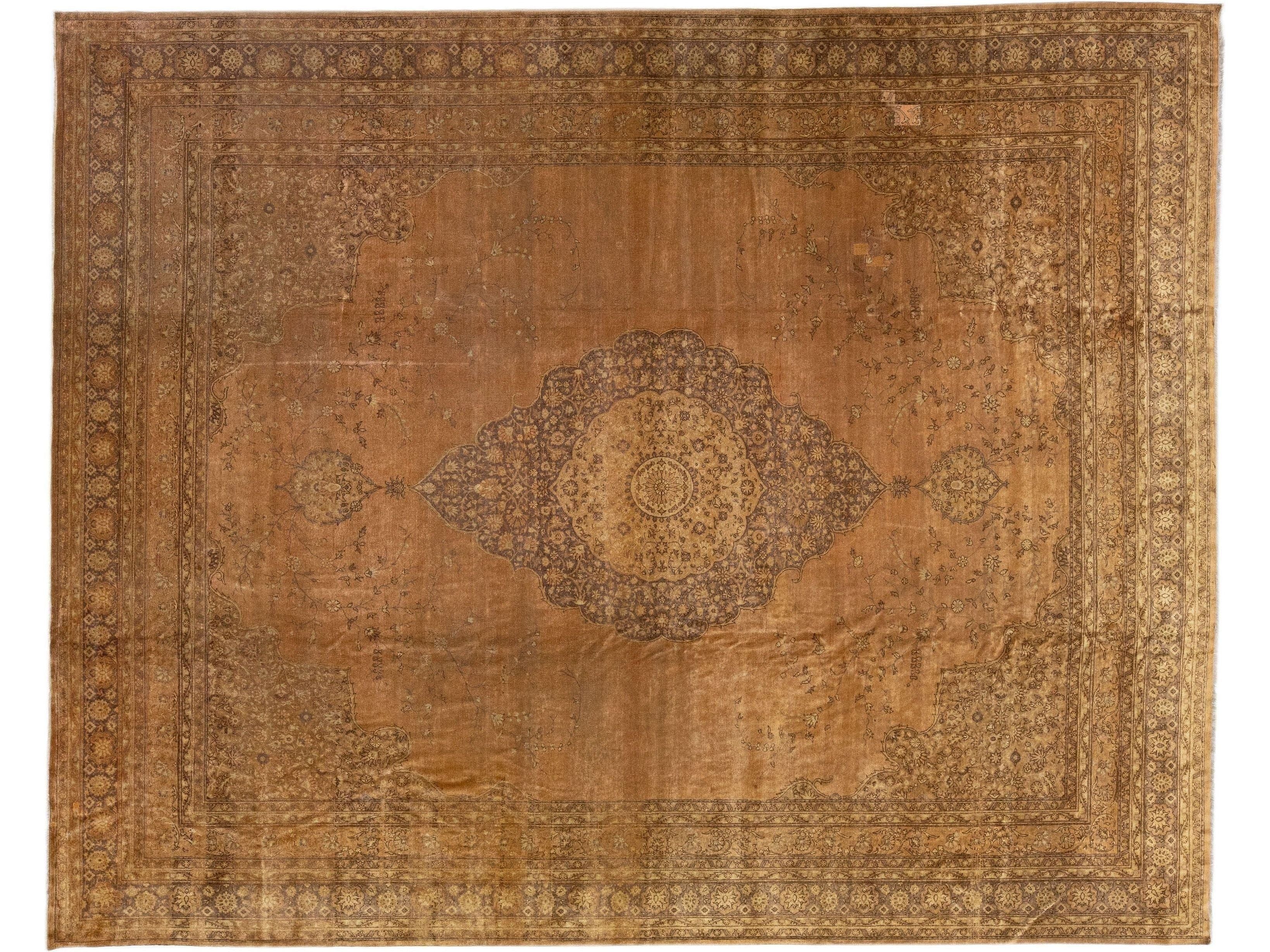 Antique Sivas Handmade Medallion Designed Brown Wool Rug