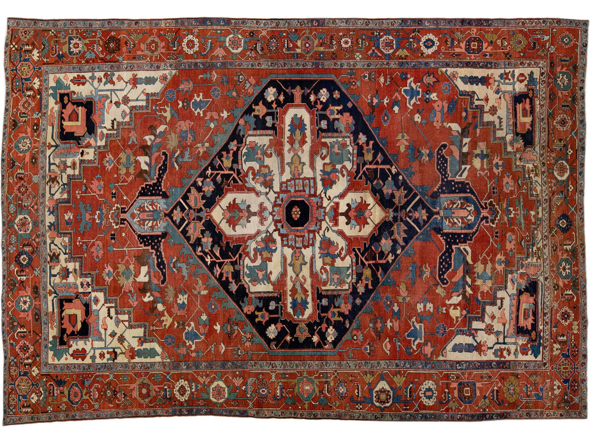 Antique Heriz Wool Rug 12 X 18