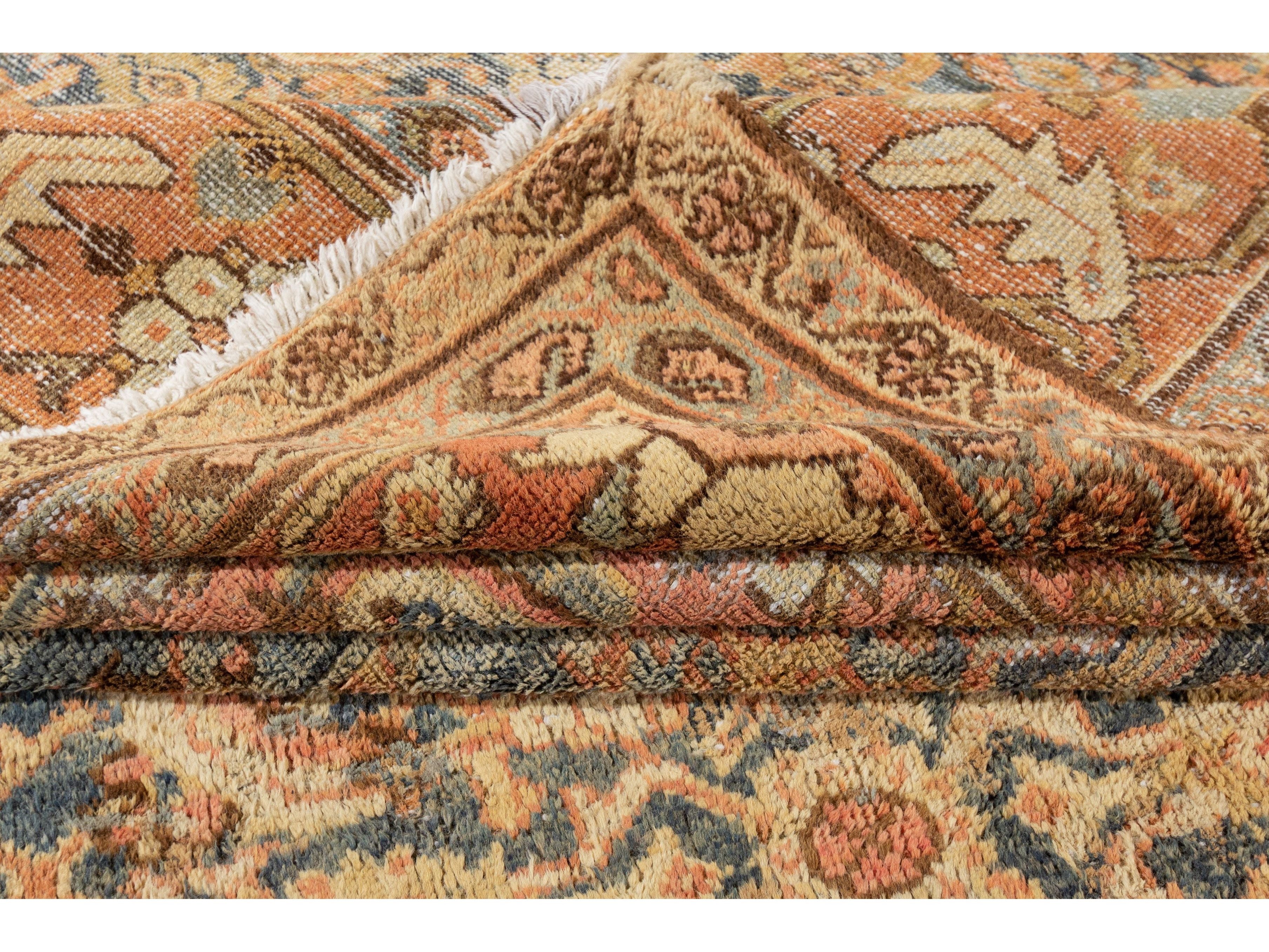 Antique Mahal Handmade Allover Motif Blue Oversize Wool Rug