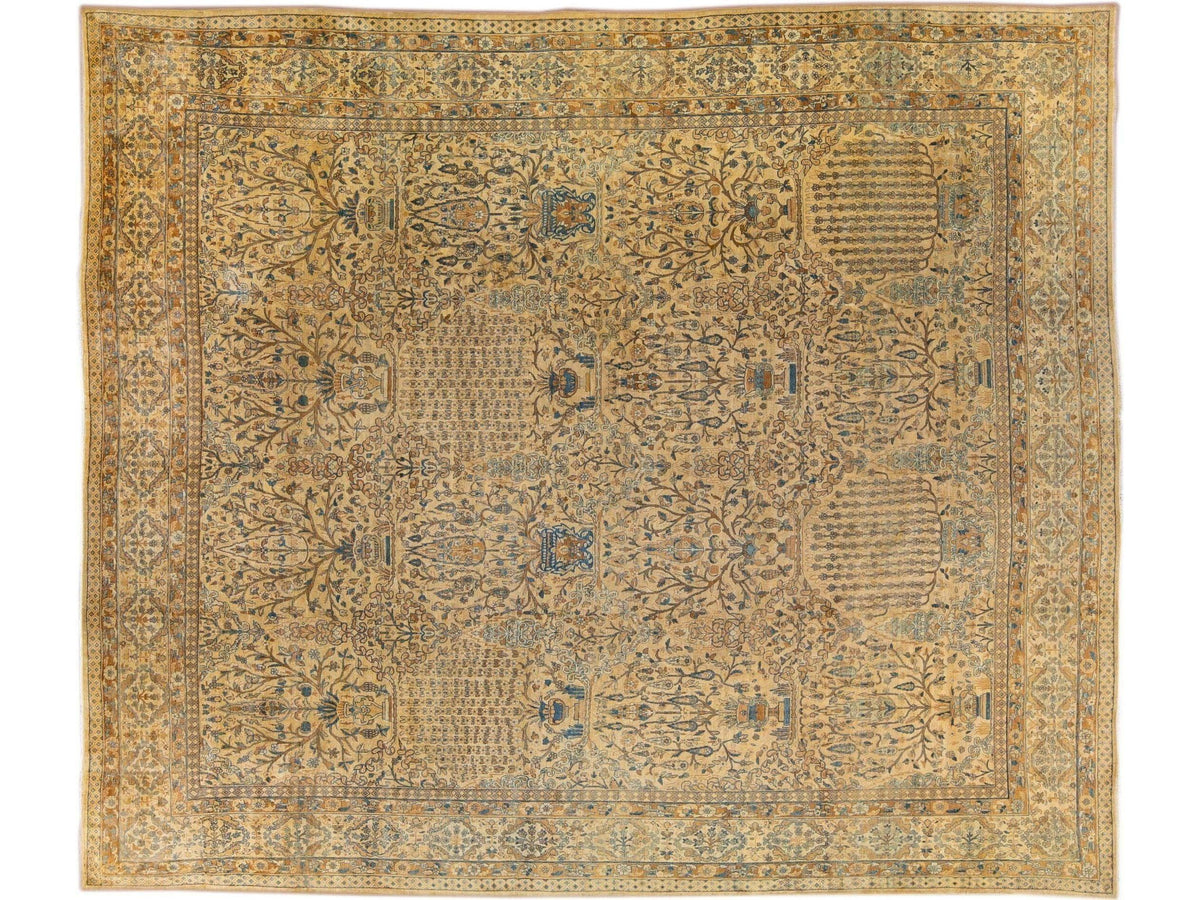 Antique Kerman Wool Rug  12 X 14
