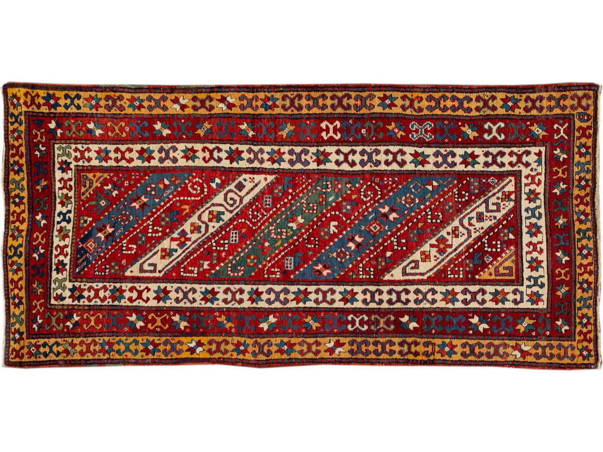 Antique Kazak Wool Rug 4 X 9