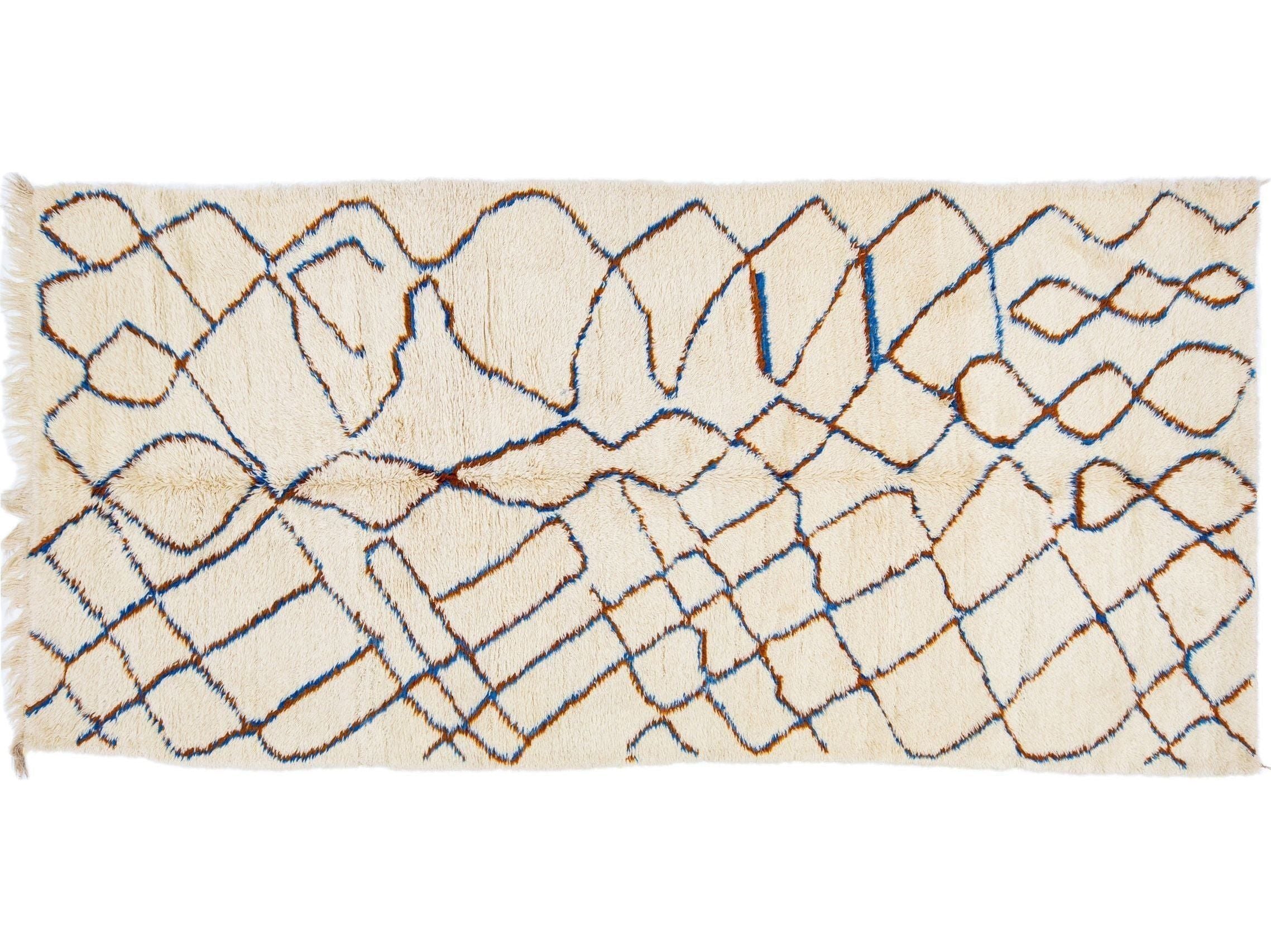 Beige Modern Moroccan Handmade Tribal Wool Rug