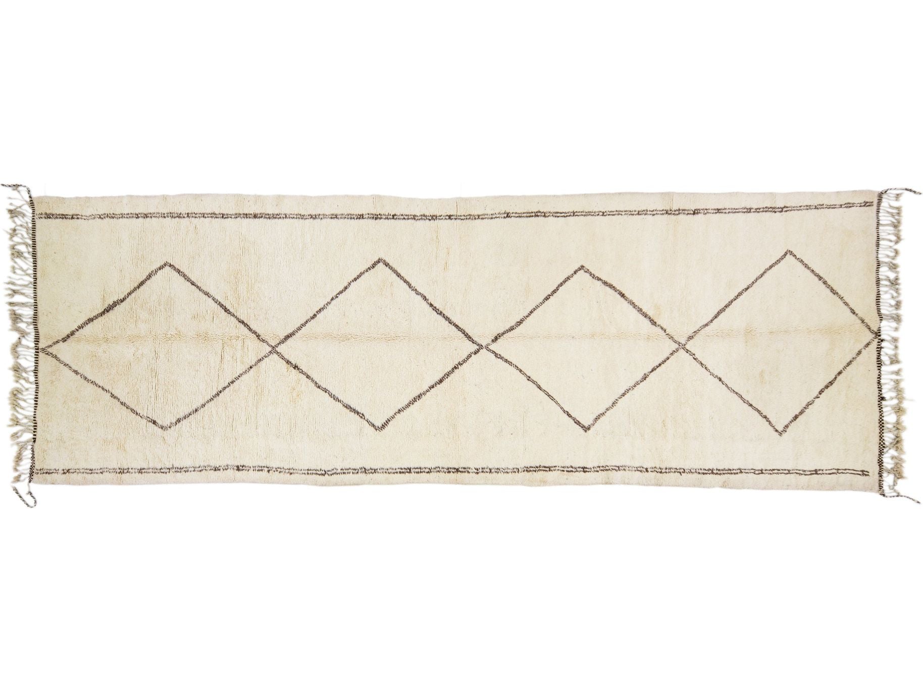 Modern Moroccan Handmade Tribal Designed Beige Wool Long Runner