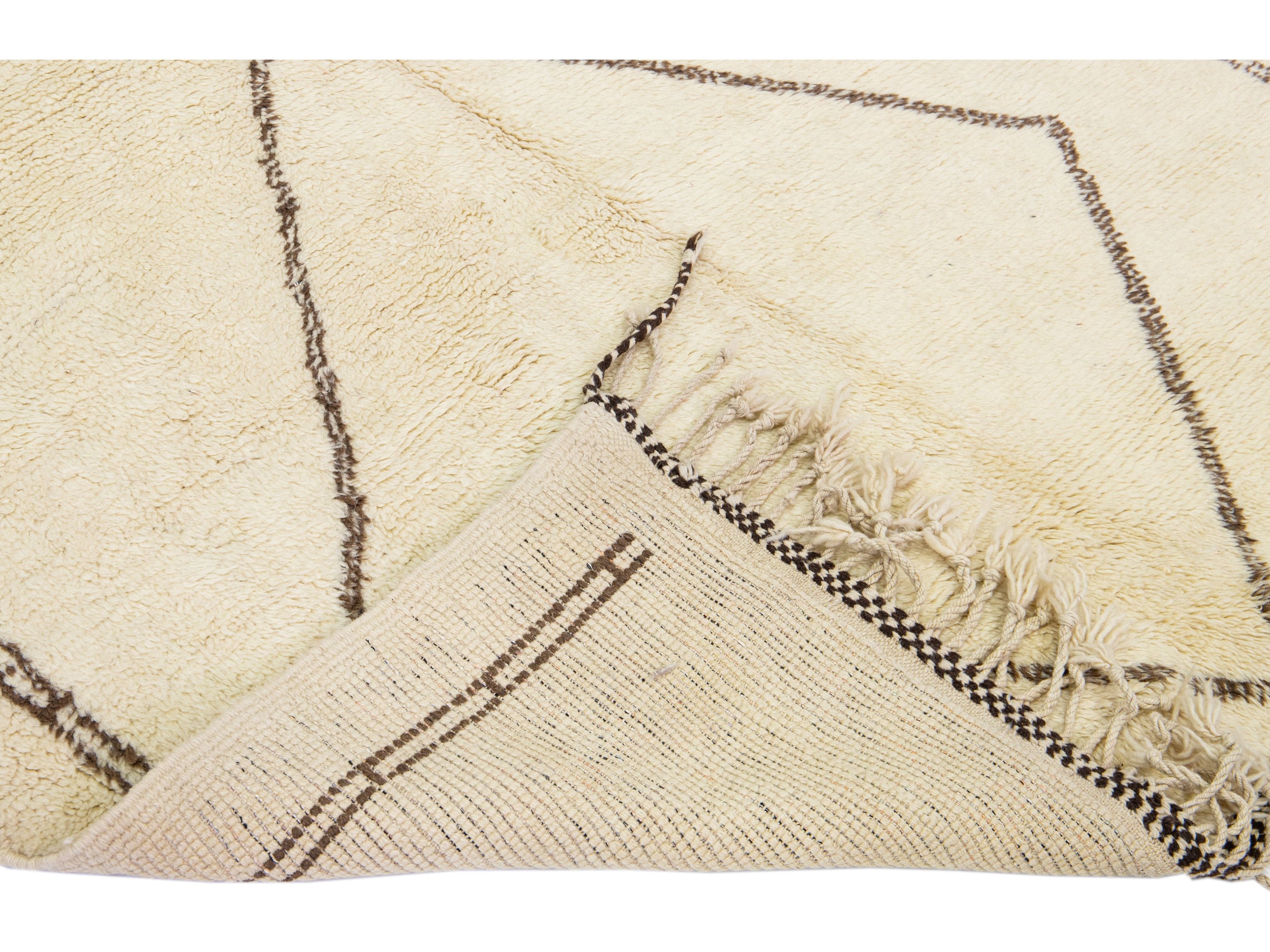 Modern Moroccan Handmade Tribal Designed Beige Wool Long Runner