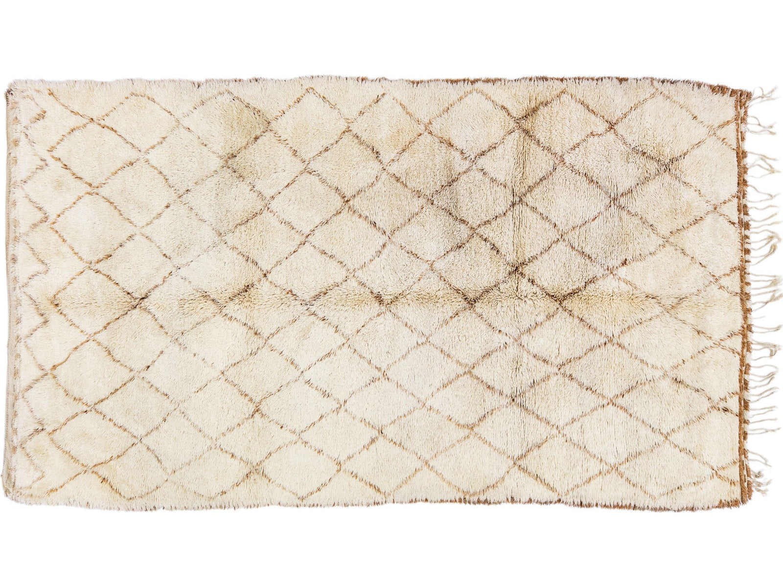 Vintage Beige Moroccan Wool Rug 7 X 12