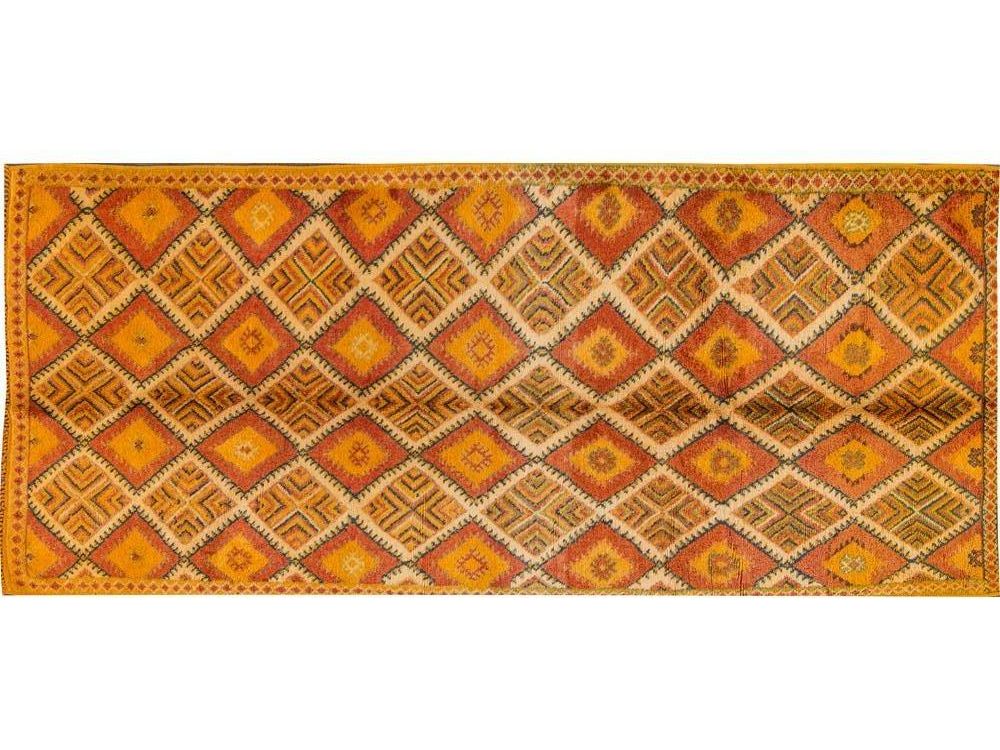 Vintage Orange Moroccan Tribal Wool Rug 5 X 12