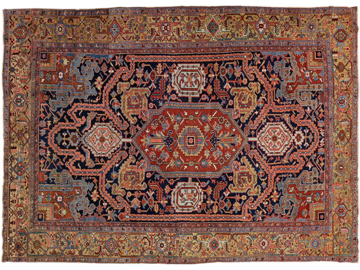Antique Heriz Wool Rug 10 X 14