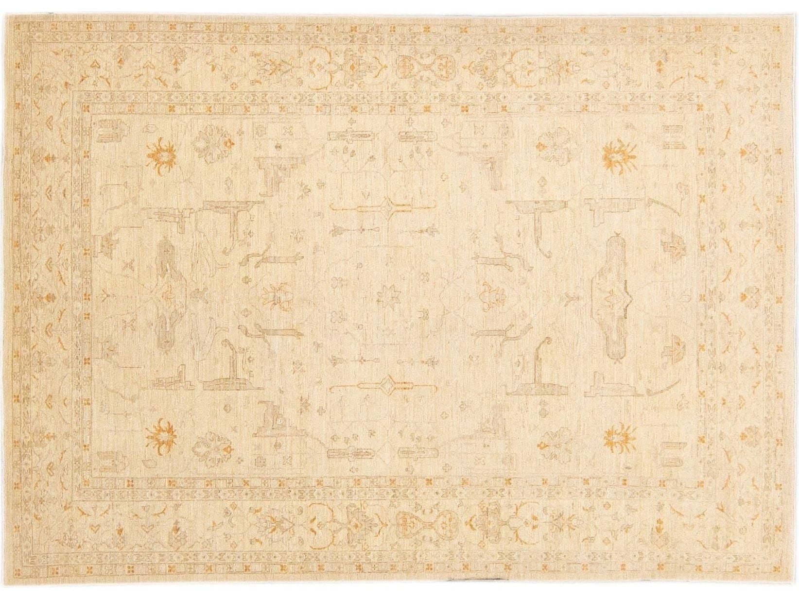 Modern Peshawar Beige Handmade Allover Motif Wool Rug