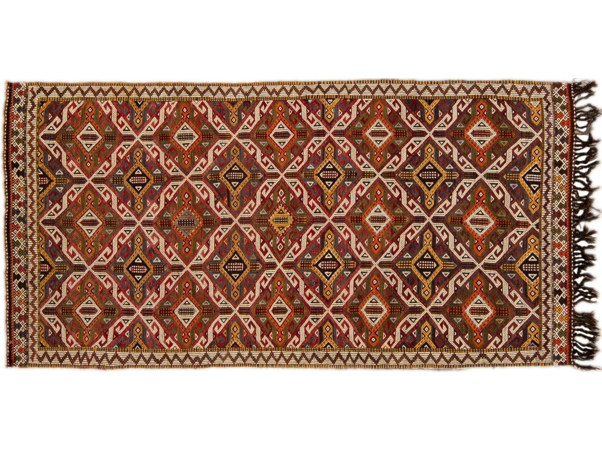 Vintage Sumack Handmade Geometric Designed Multicolor Wool Rug