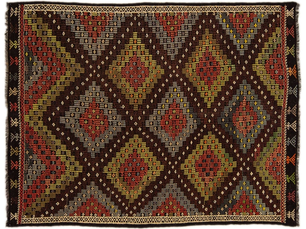 Vintage Soumak Wool Rug 7 X 9