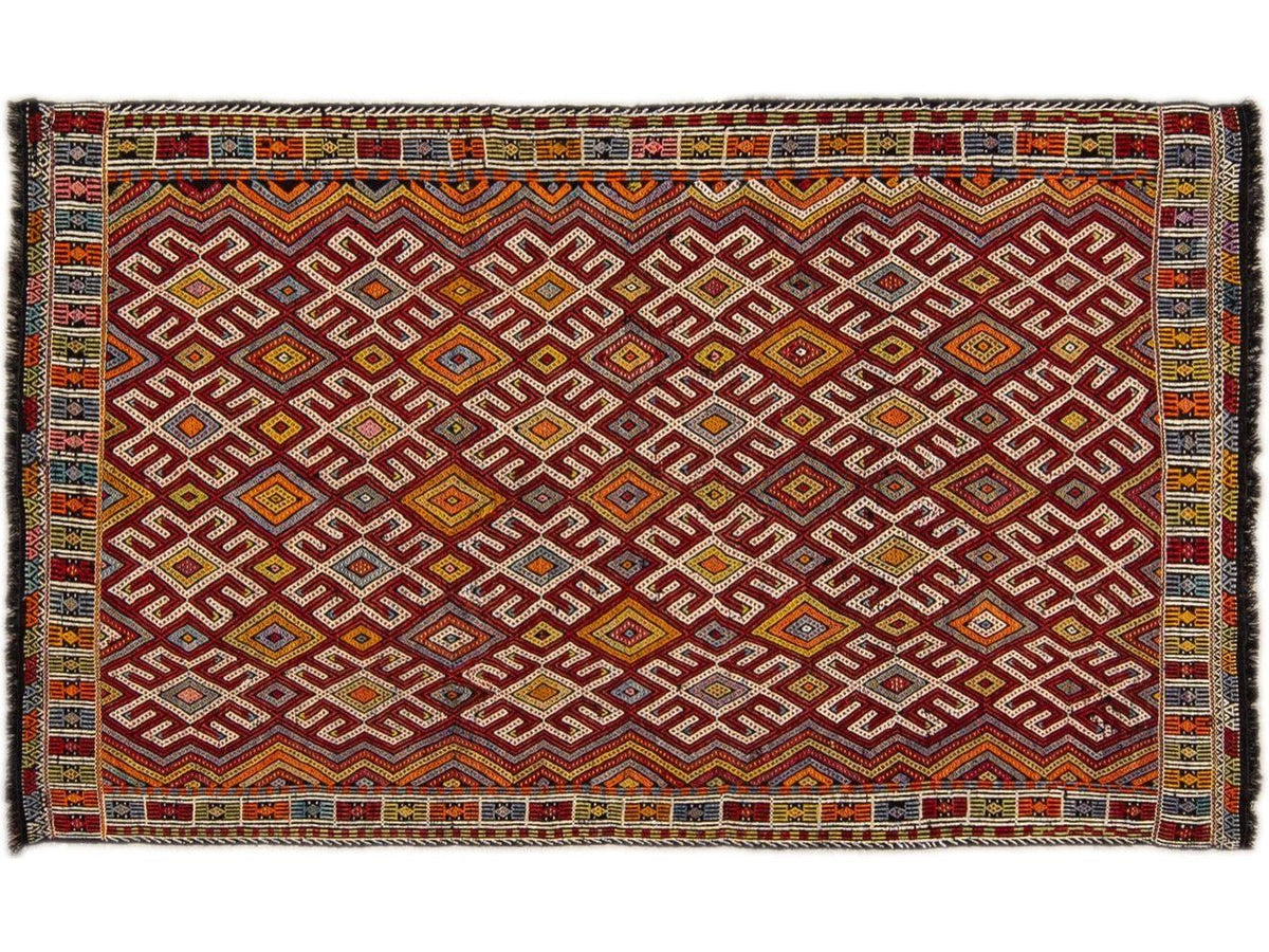 Vintage Soumak Wool Rug 5 X 6