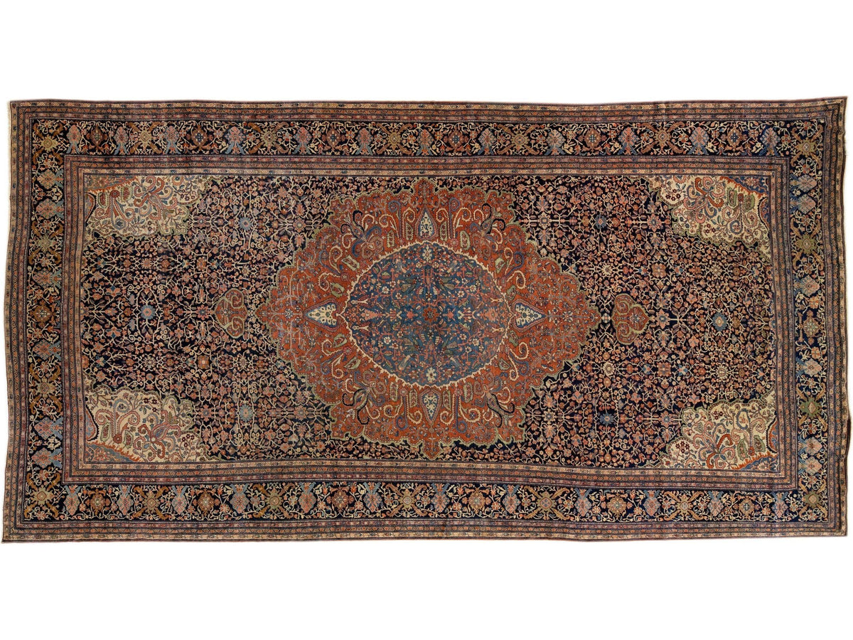 Antique Sarouk Wool Rug 11 X 21