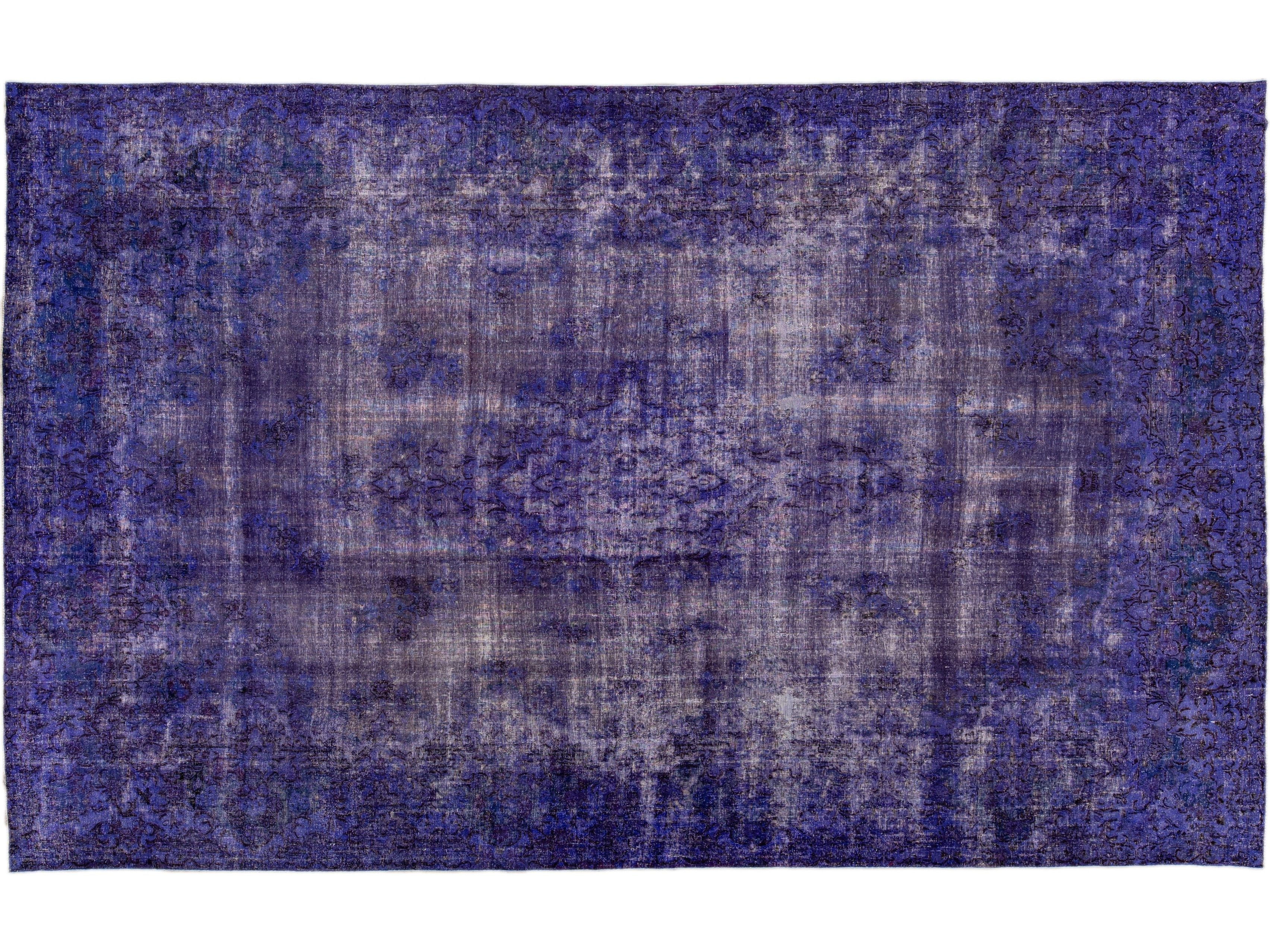 Purple Vintage Overdyed Handmade Medallion Motif Oversize Wool Rug