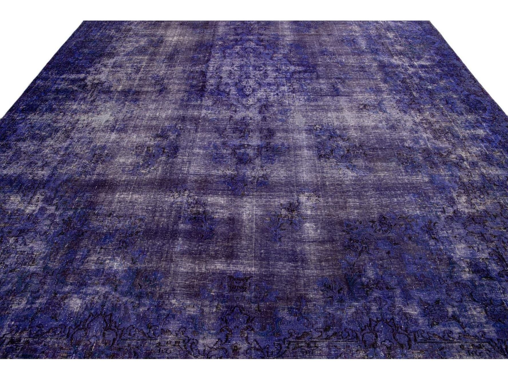 Purple Vintage Overdyed Handmade Medallion Motif Oversize Wool Rug