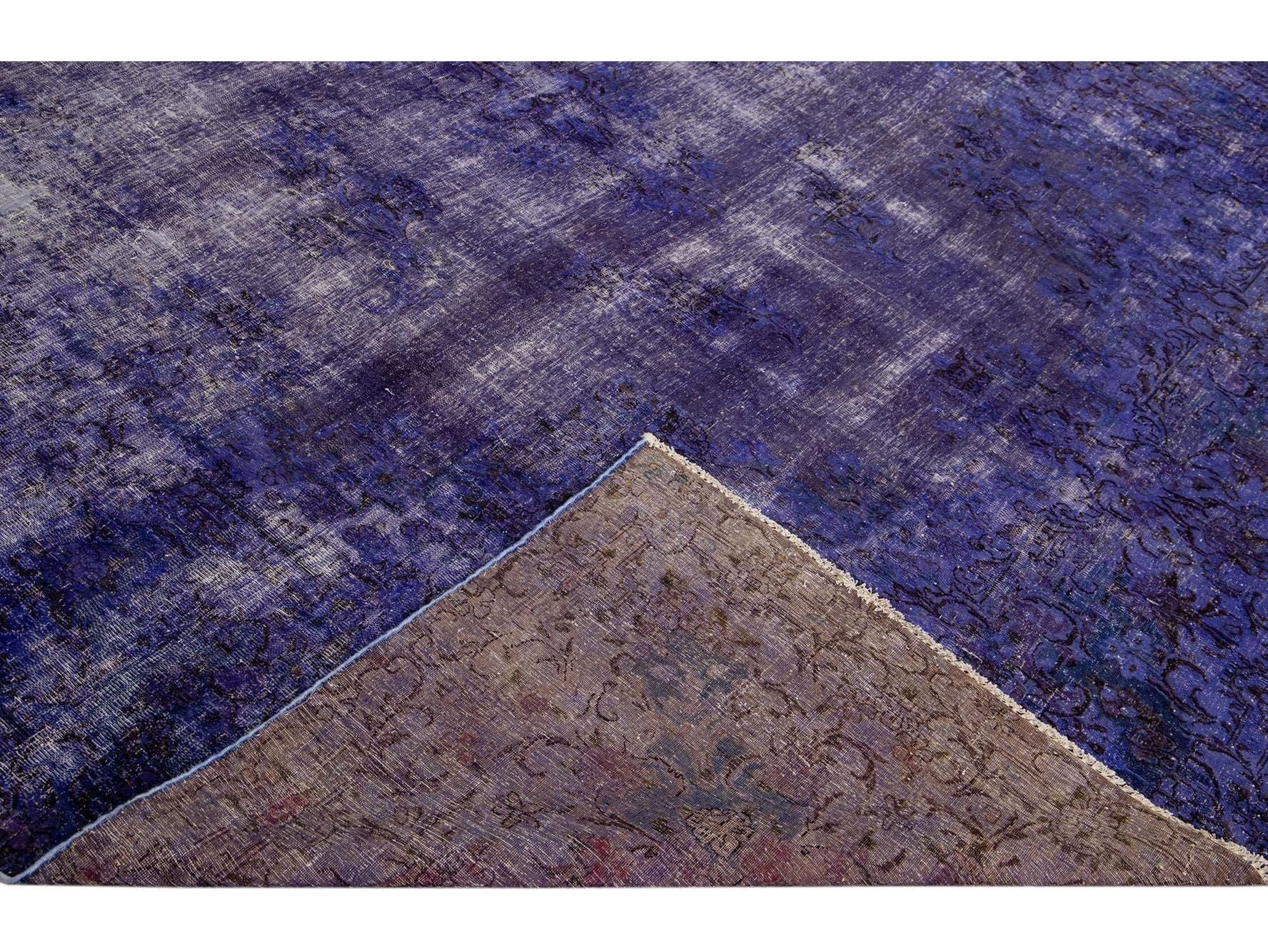 Purple Vintage Overdyed Handmade Medallion Motif Oversize Wool Rug