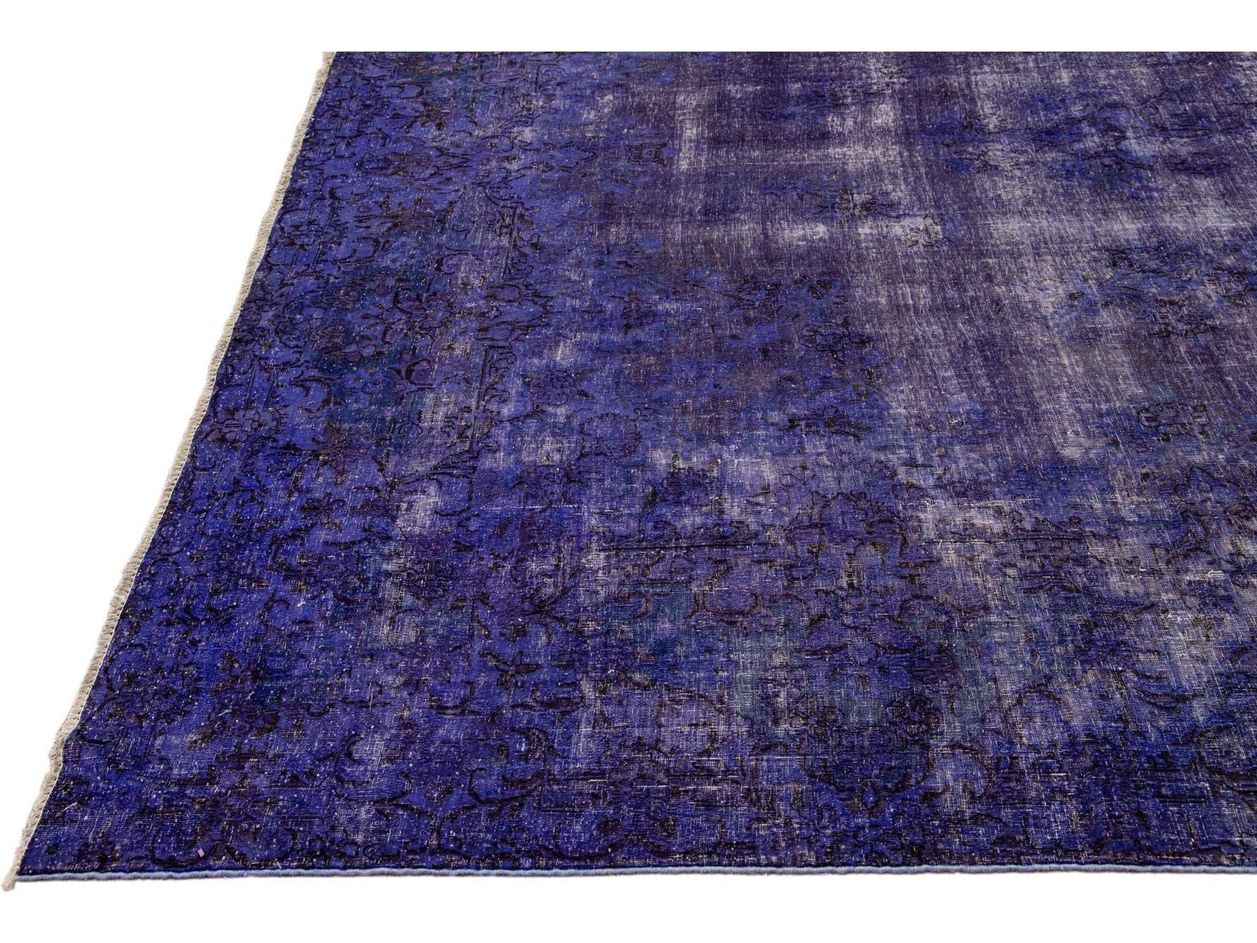 Purple Vintage Overdyed Handmade Medallion Motif Oversize Wool Rug