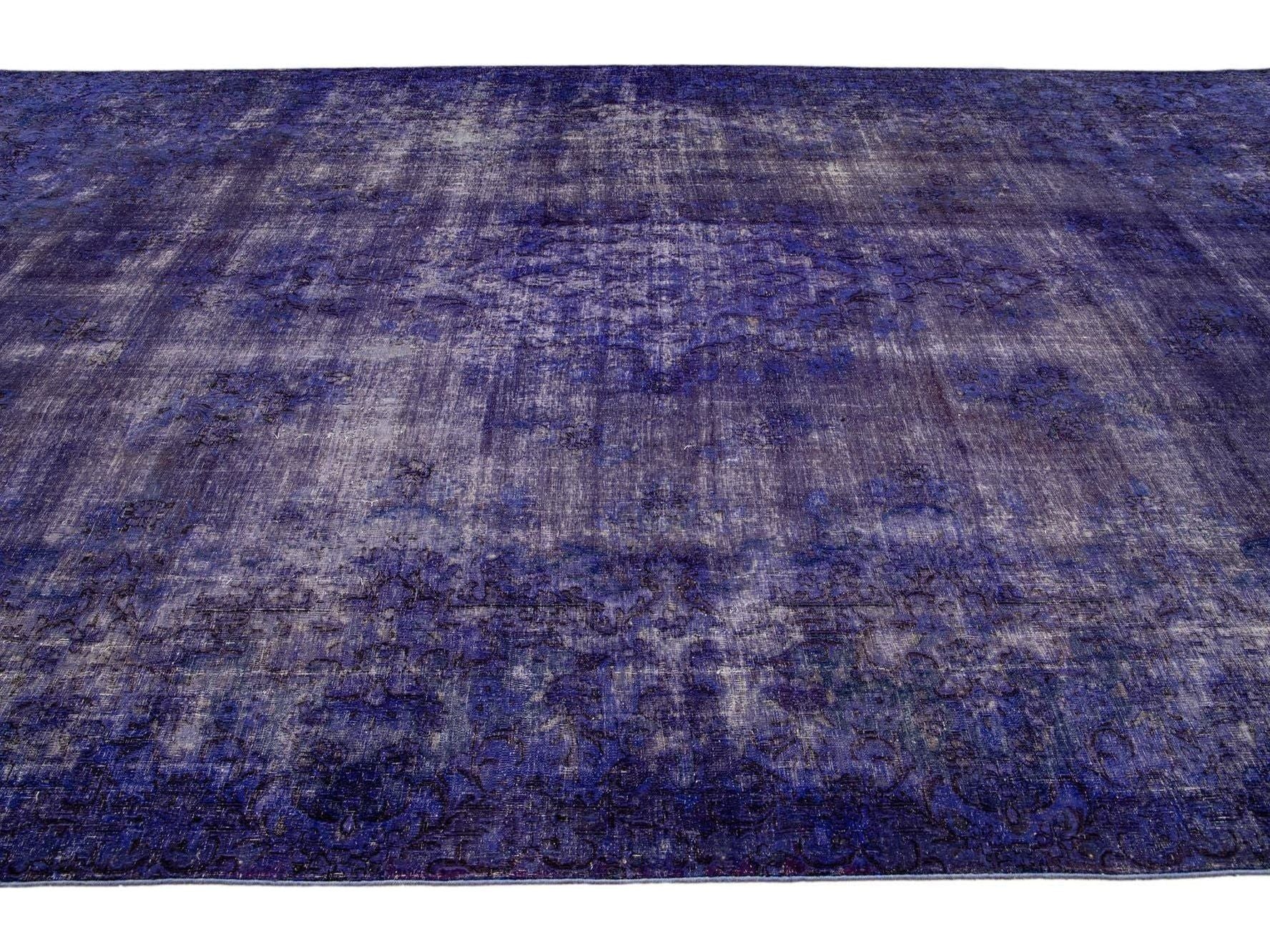 Purple Vintage Overdyed Handmade Medallion Motif Oversize Wool Rug