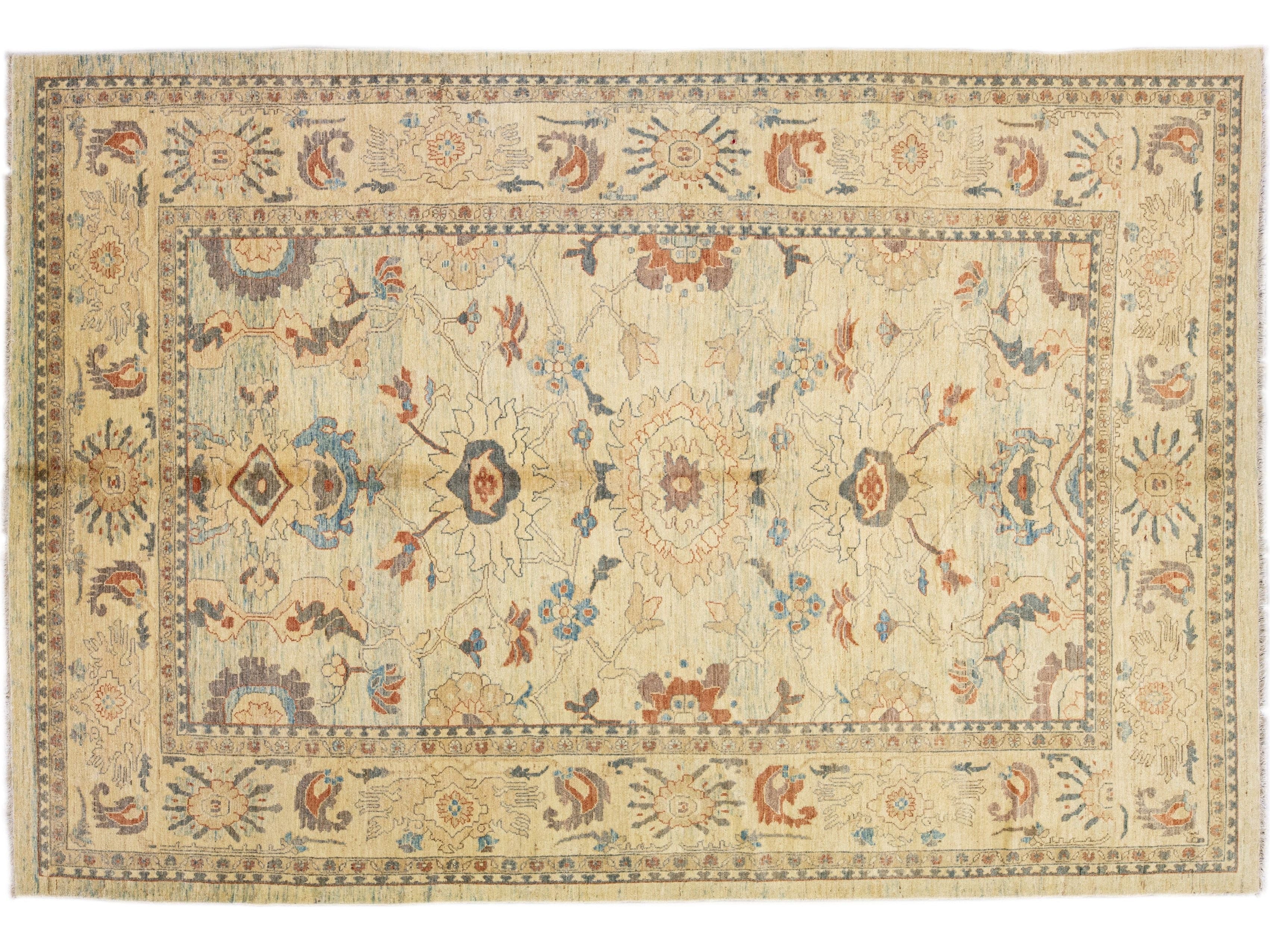 Tan Modern Sultanabad Handmade Floral Motif Wool Rug