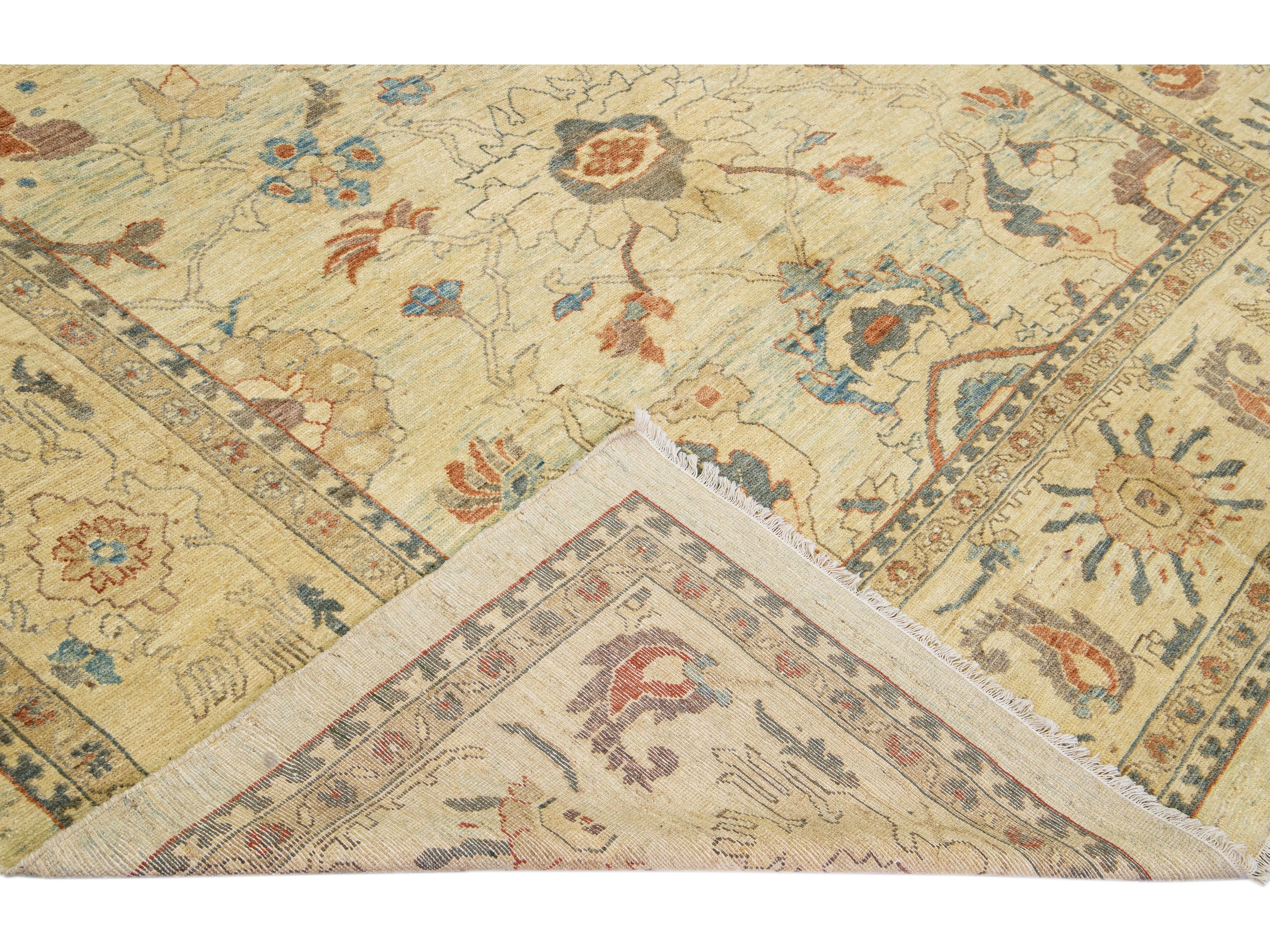Tan Modern Sultanabad Handmade Floral Motif Wool Rug