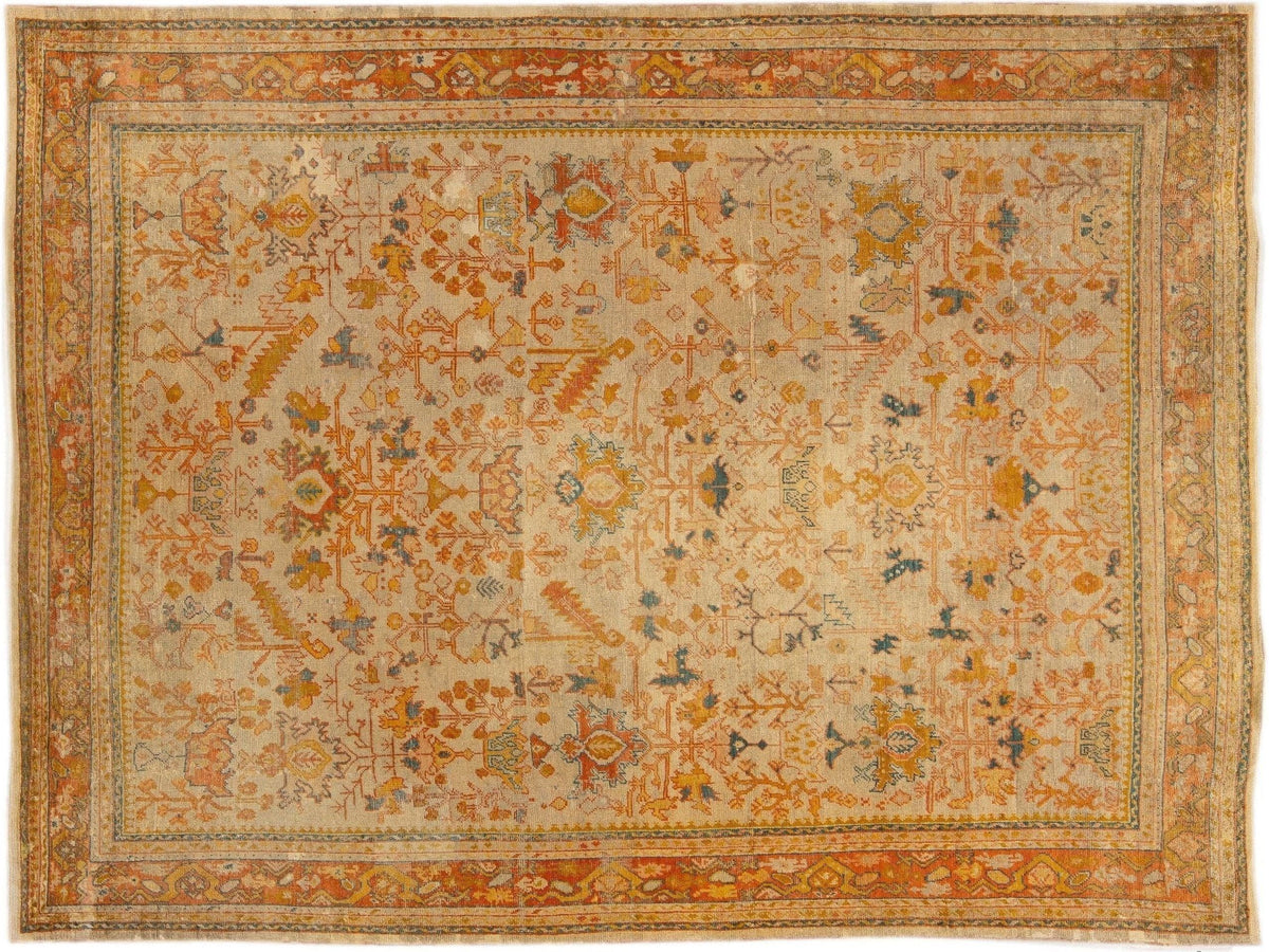 Antique Oushak Wool Rug 10 X 14