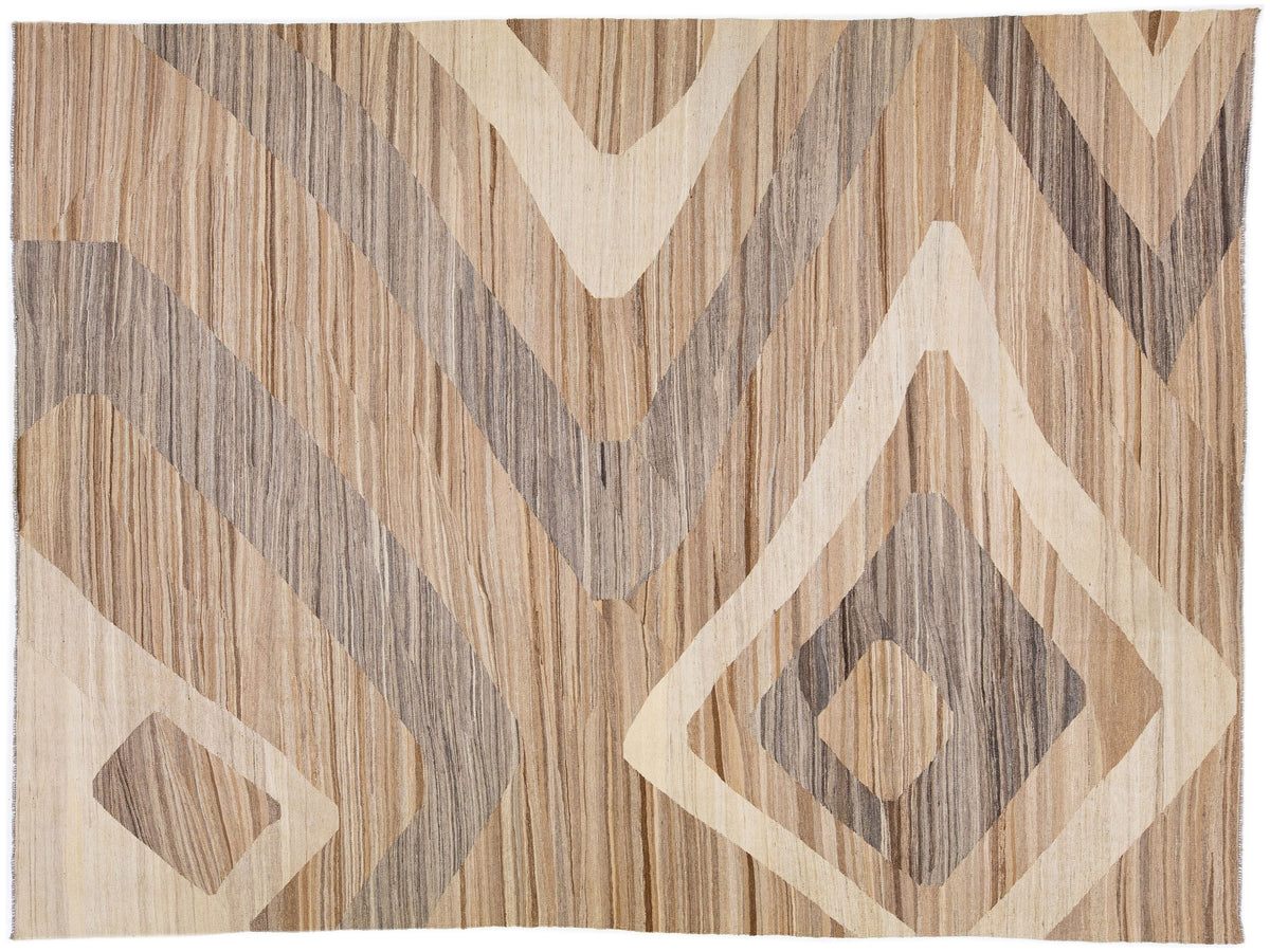Modern Flat-Weave Wool Rug 10 X 13