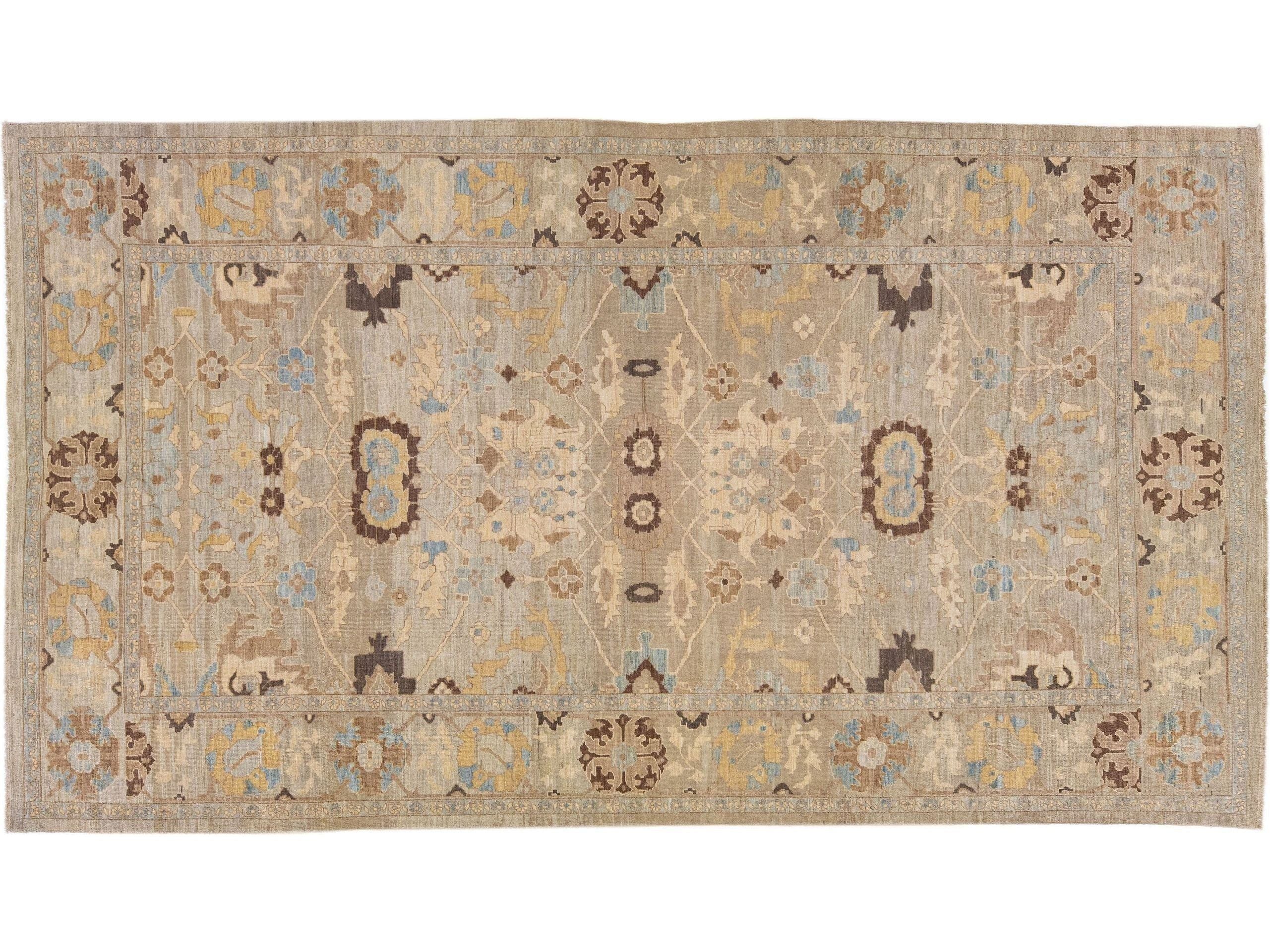 Modern Persian Sultanabad Handmade Brown Wool Rug