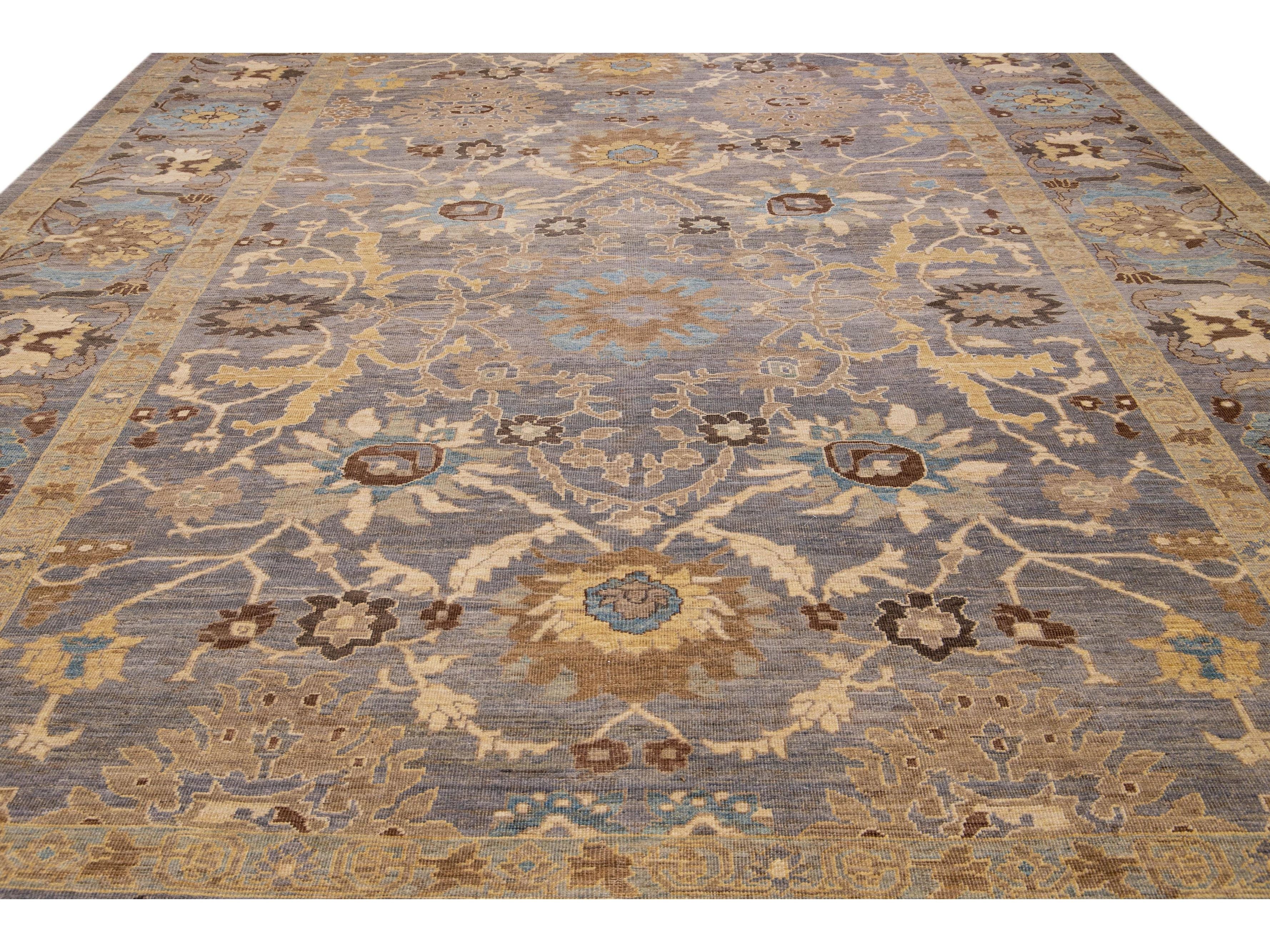 Gray Modern Sultanabad Handmade Floral Motif Oversize Wool Rug
