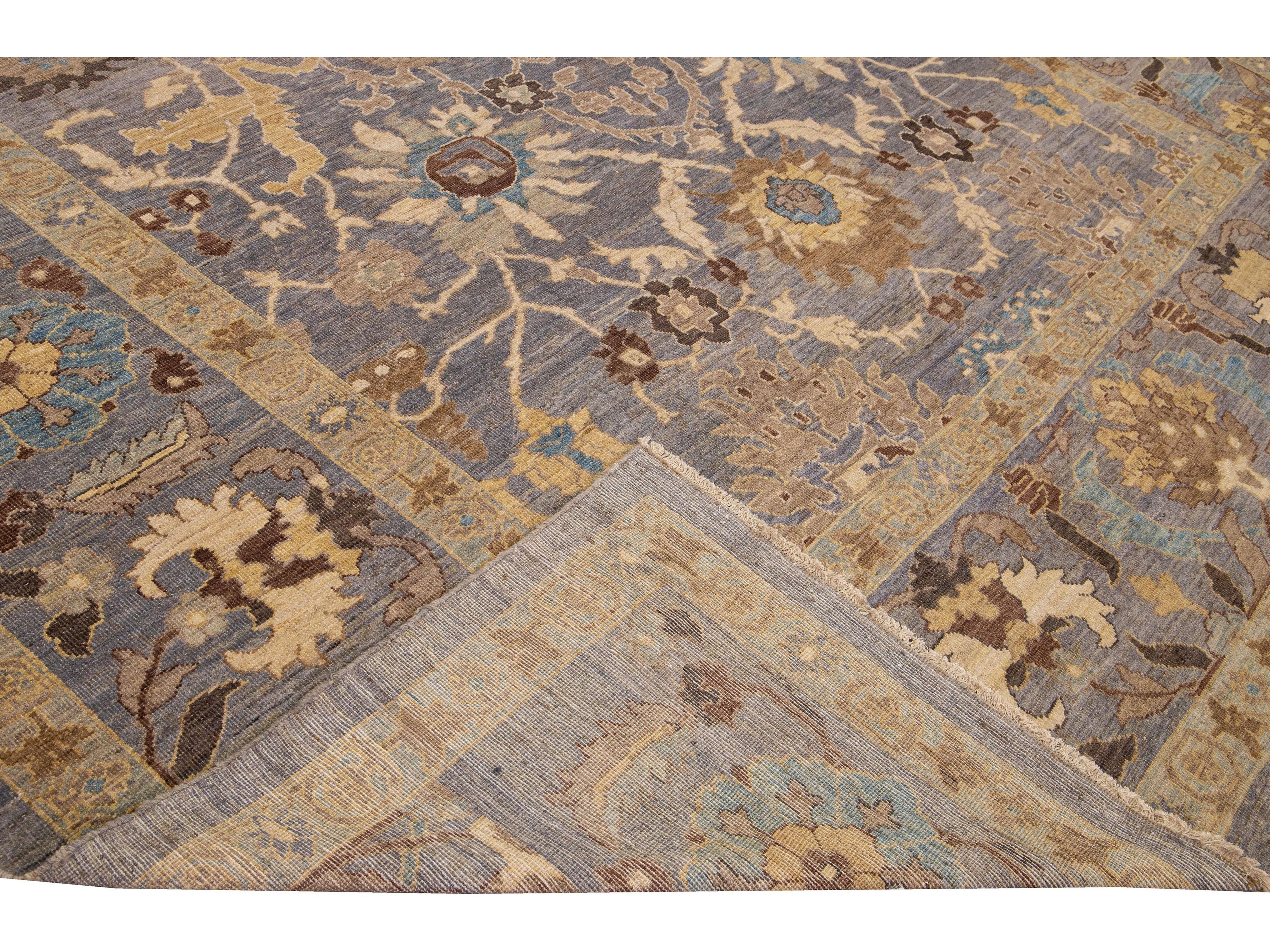 Gray Modern Sultanabad Handmade Floral Motif Oversize Wool Rug