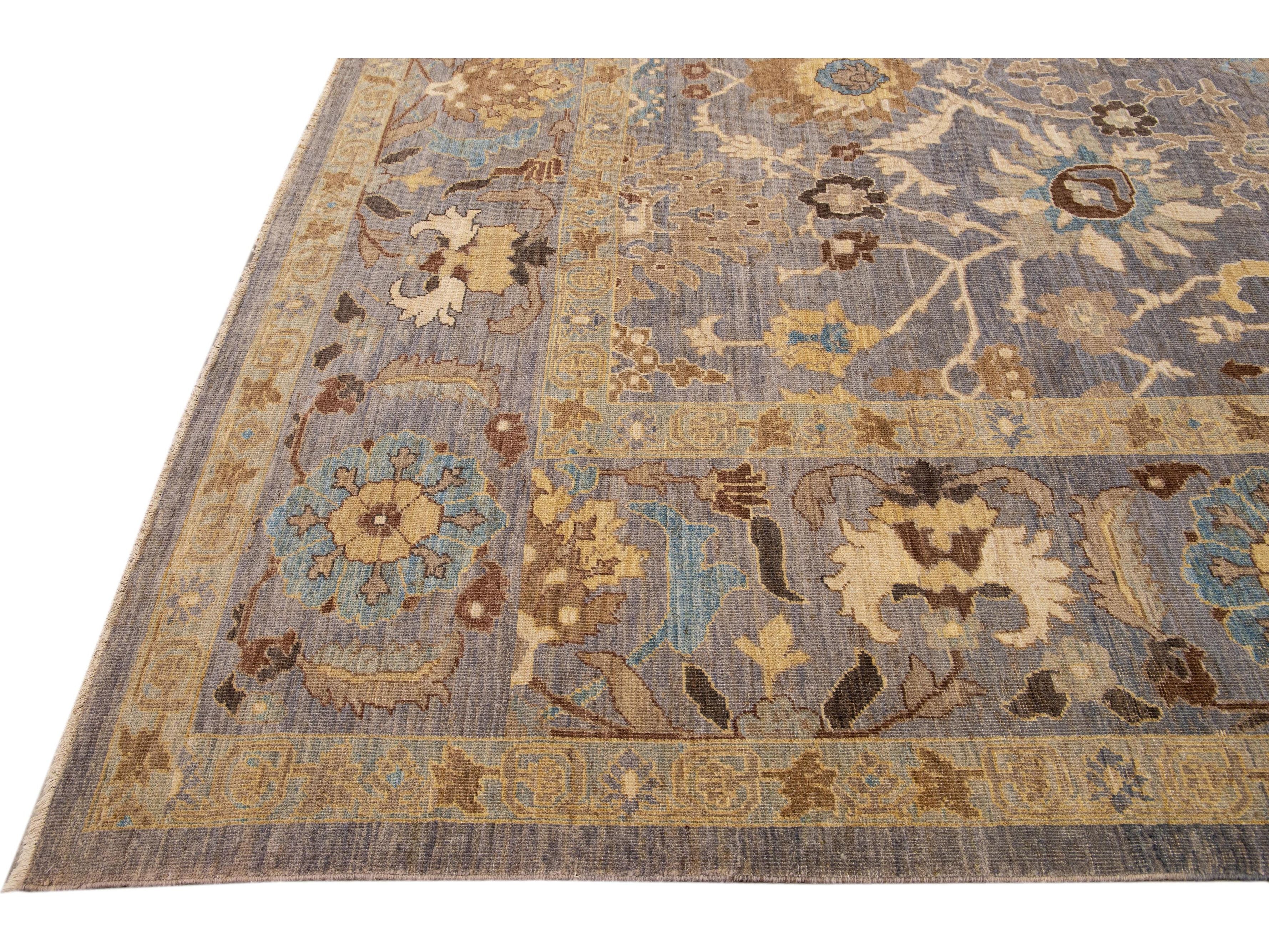 Gray Modern Sultanabad Handmade Floral Motif Oversize Wool Rug