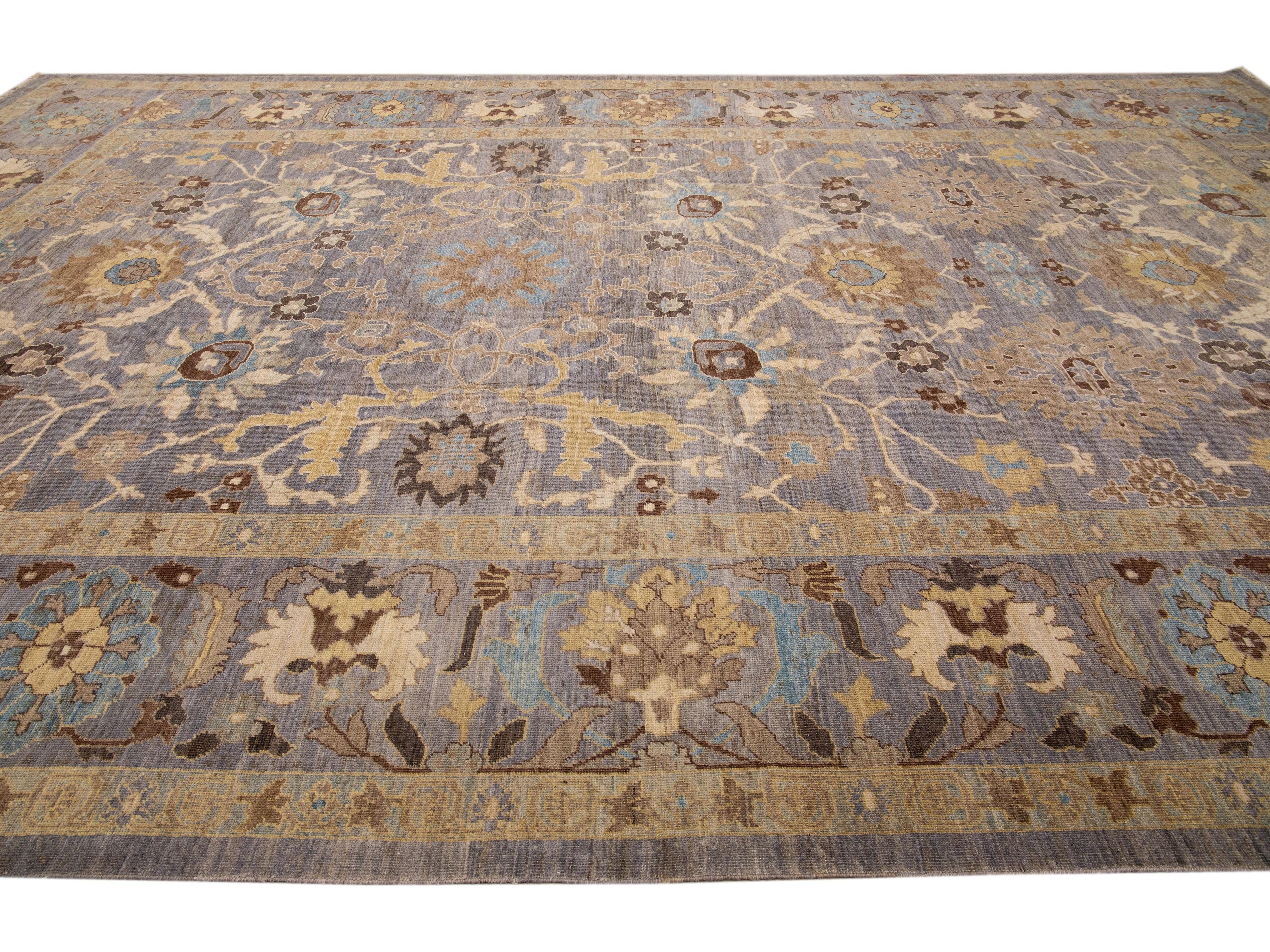 Gray Modern Sultanabad Handmade Floral Motif Oversize Wool Rug