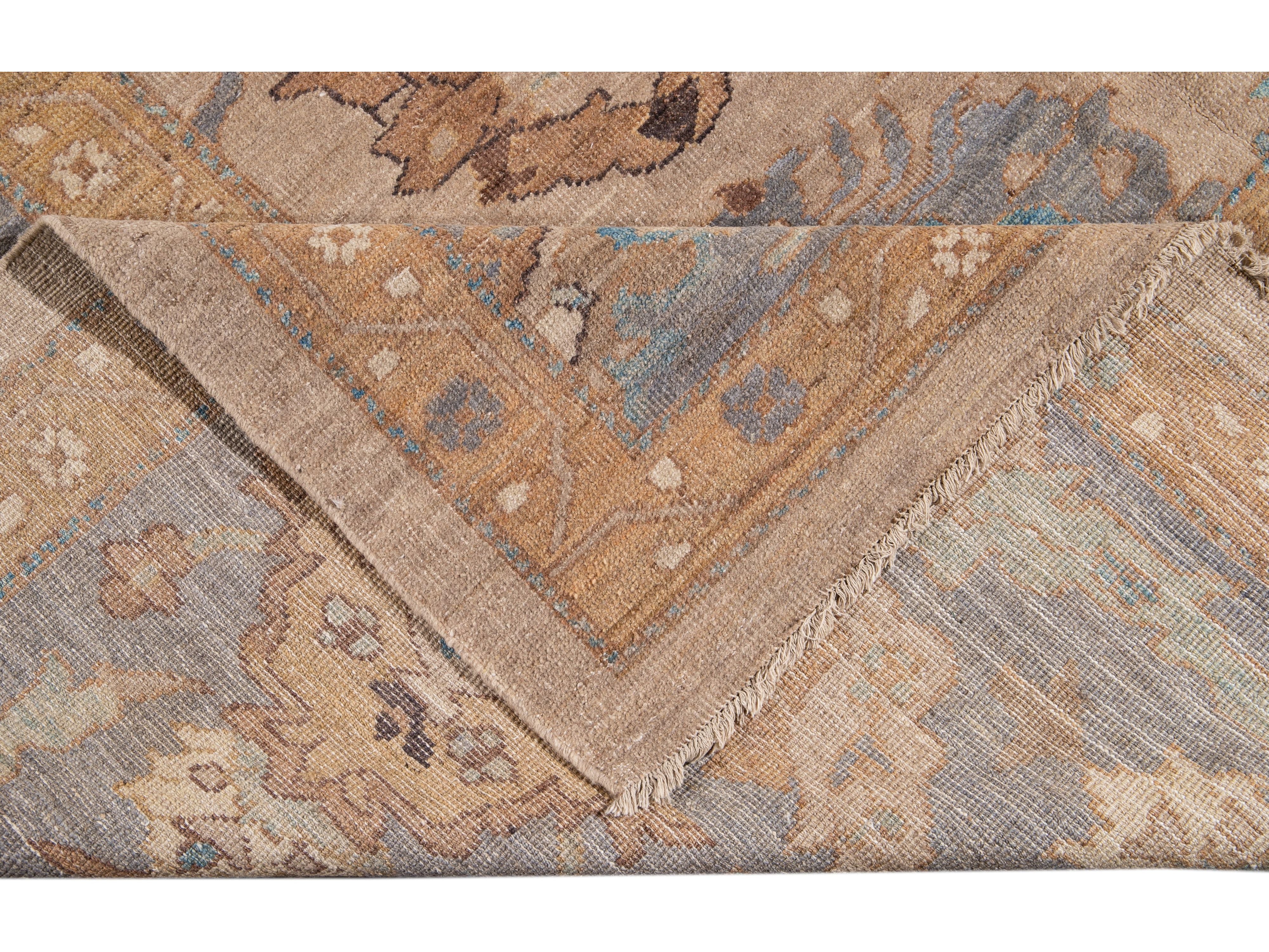 Tan Modern Persian Sultanabad Handmade Floral Oversize Wool Rug