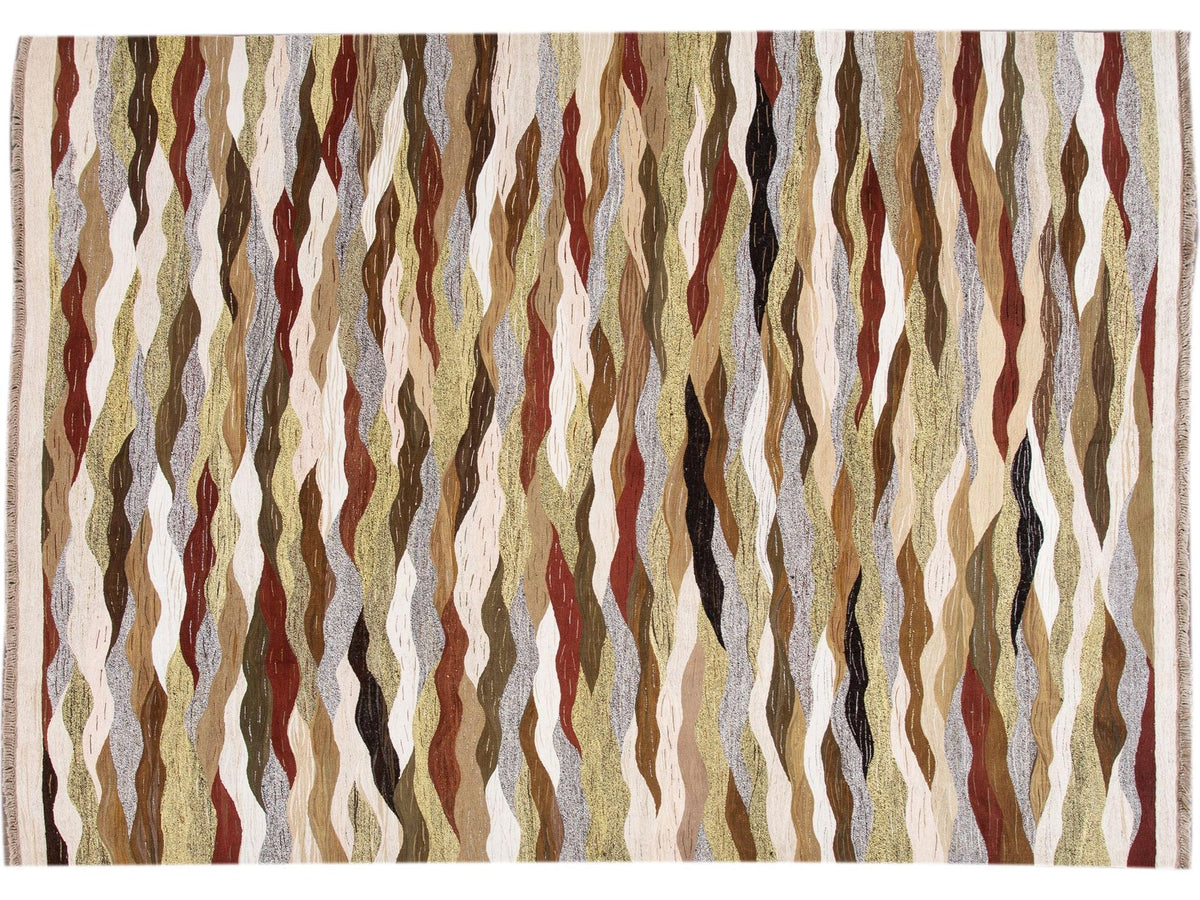 Modern Flatweave Kilim Wool Rug 9 X 13