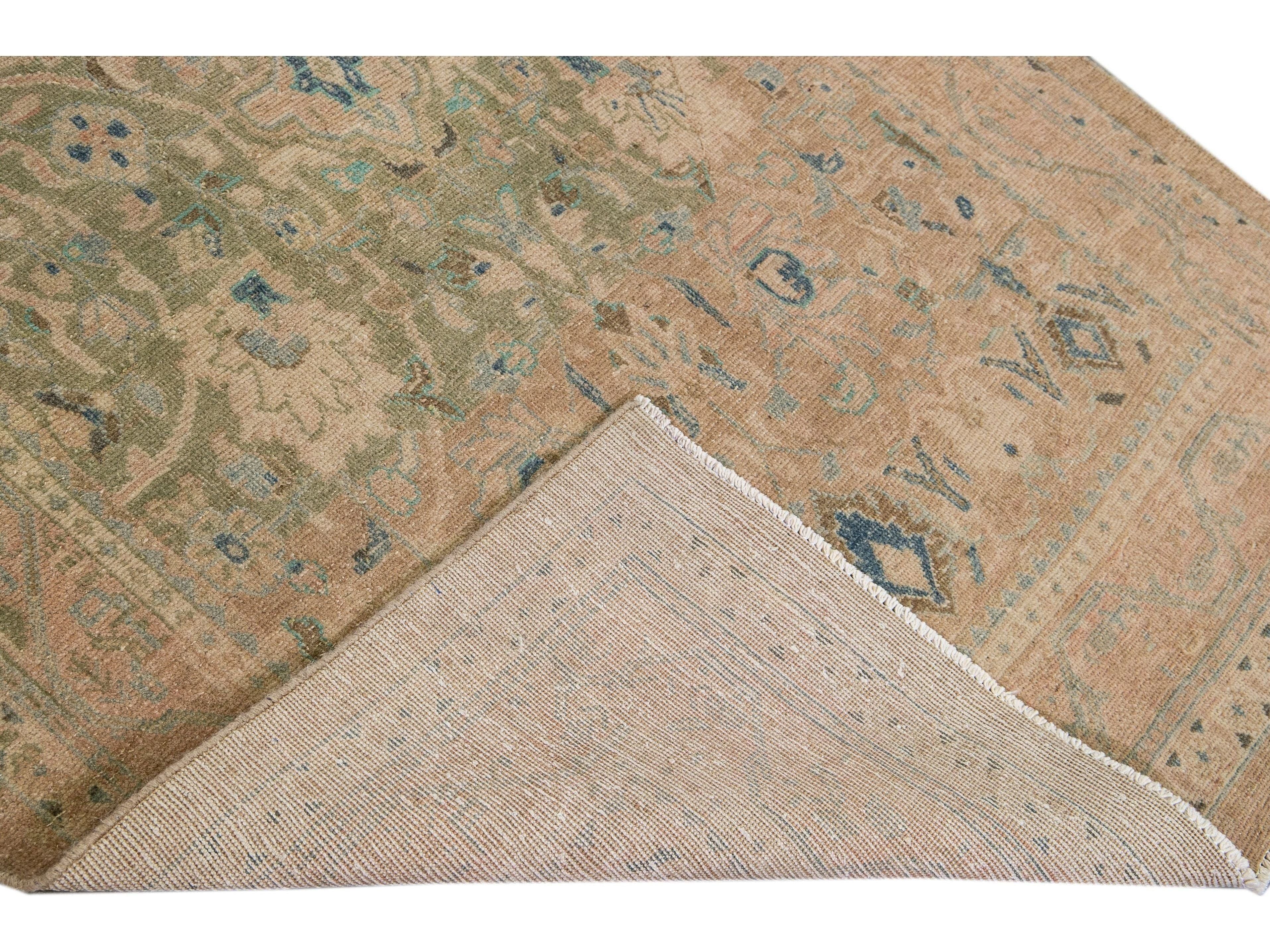 Vintage Persian Mahal Handmade Peach Medallion Wool Runner