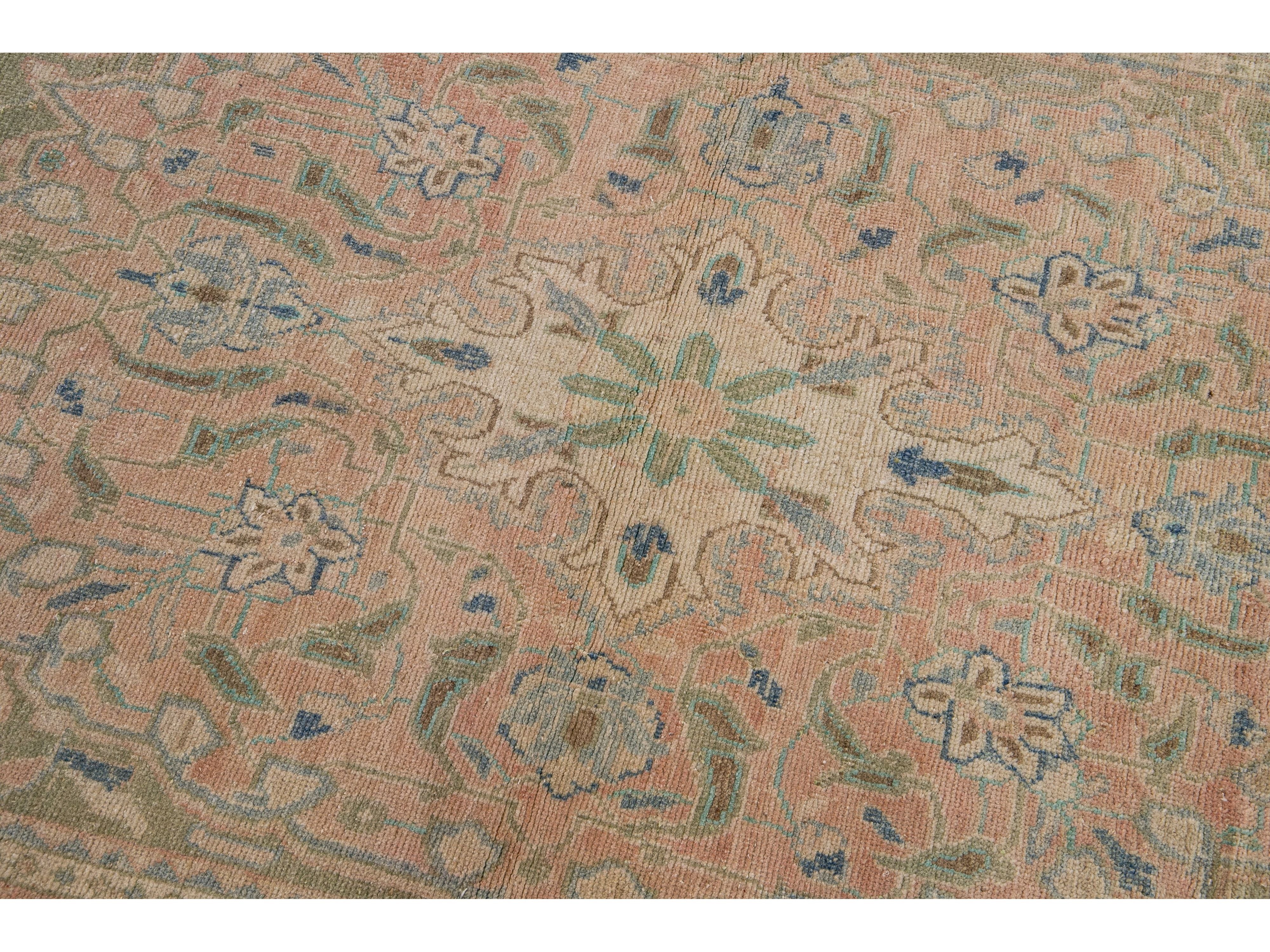 Vintage Persian Mahal Handmade Peach Medallion Wool Runner